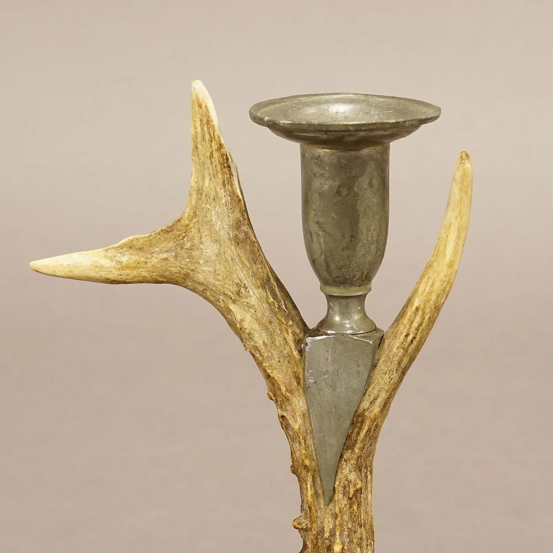 Black Forest Candle Holder With Pewter Base and Spout, Germany Ca. 1860s - 3