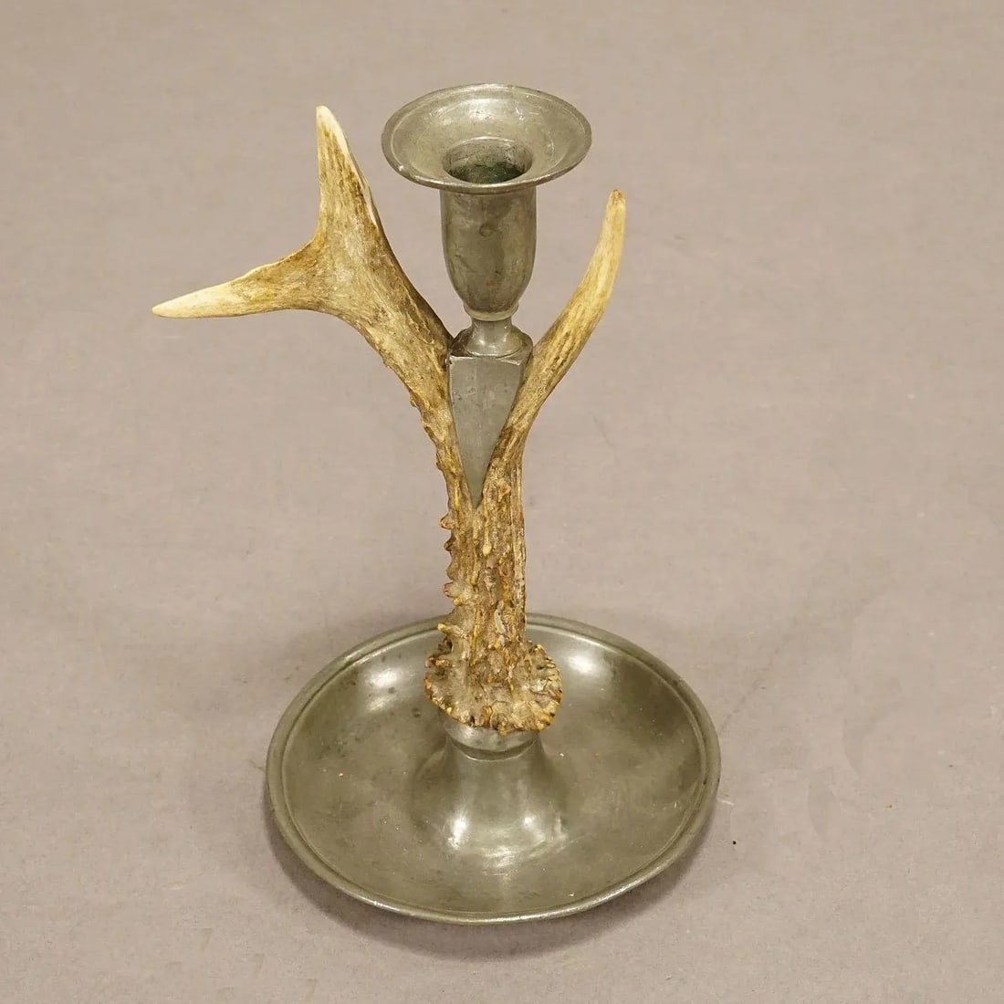 Black Forest Candle Holder With Pewter Base and Spout, Germany Ca. 1860s - 4
