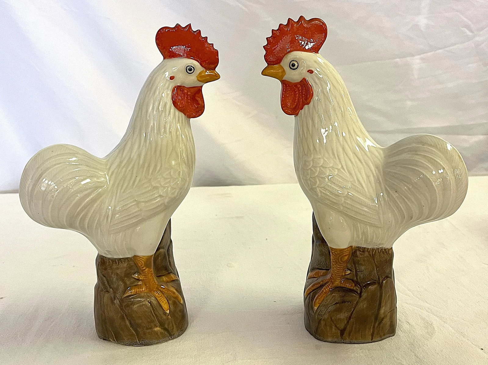 Vintage Chinese Porcelain Roosters With Incised Makers Mark- a Pair - 11
