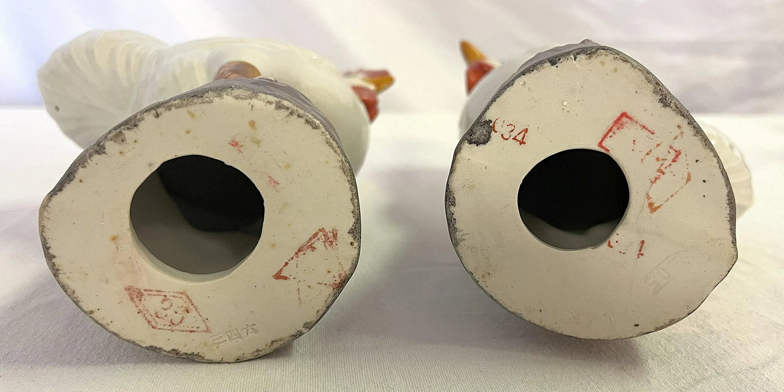 Vintage Chinese Porcelain Roosters With Incised Makers Mark- a Pair - 12