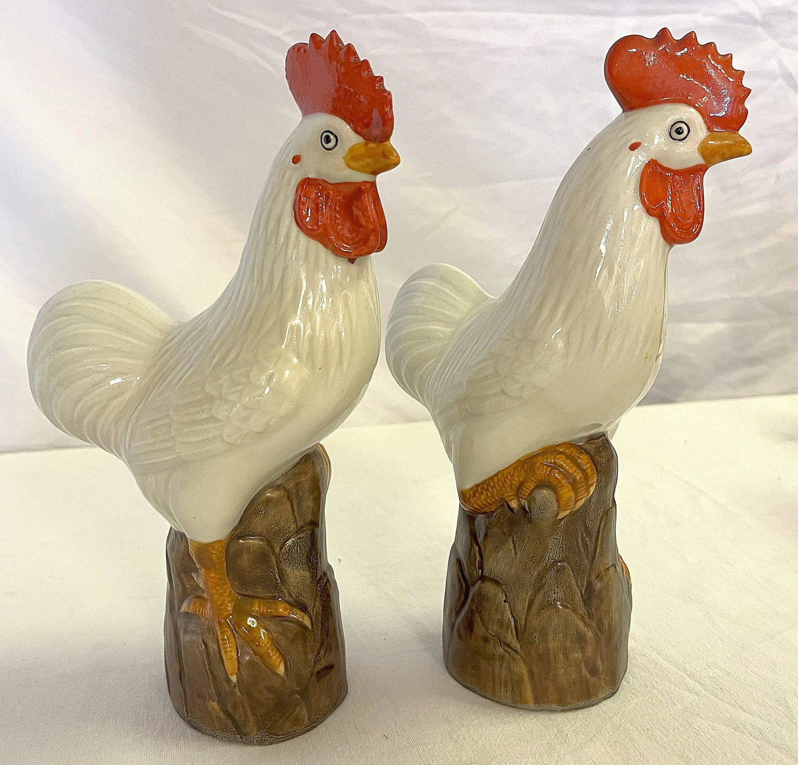 Vintage Chinese Porcelain Roosters With Incised Makers Mark- a Pair - 3