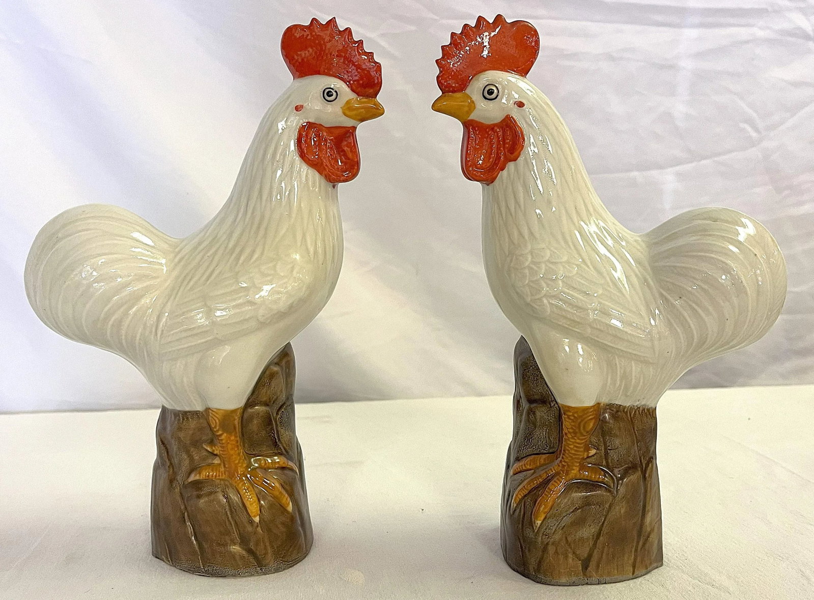 Vintage Chinese Porcelain Roosters With Incised Makers Mark- a Pair - 4