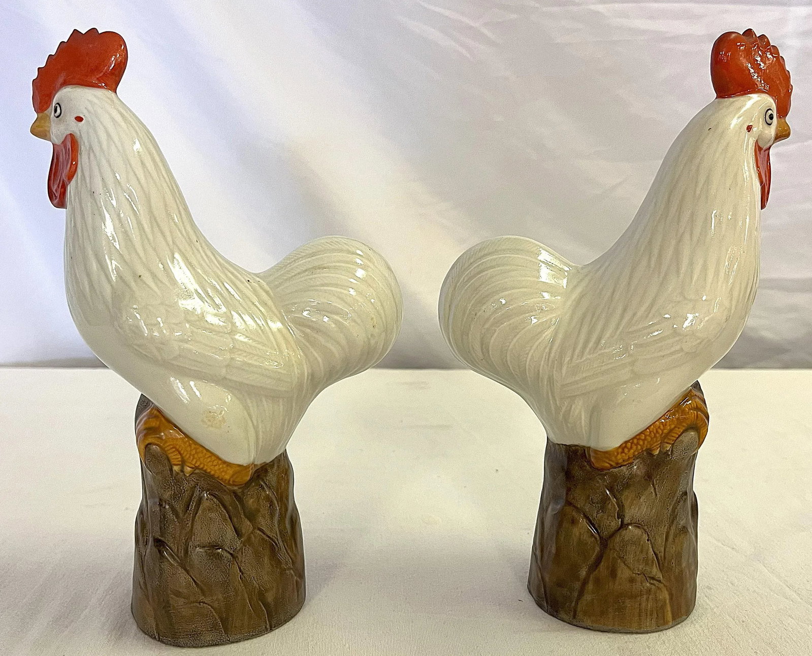Vintage Chinese Porcelain Roosters With Incised Makers Mark- a Pair - 5