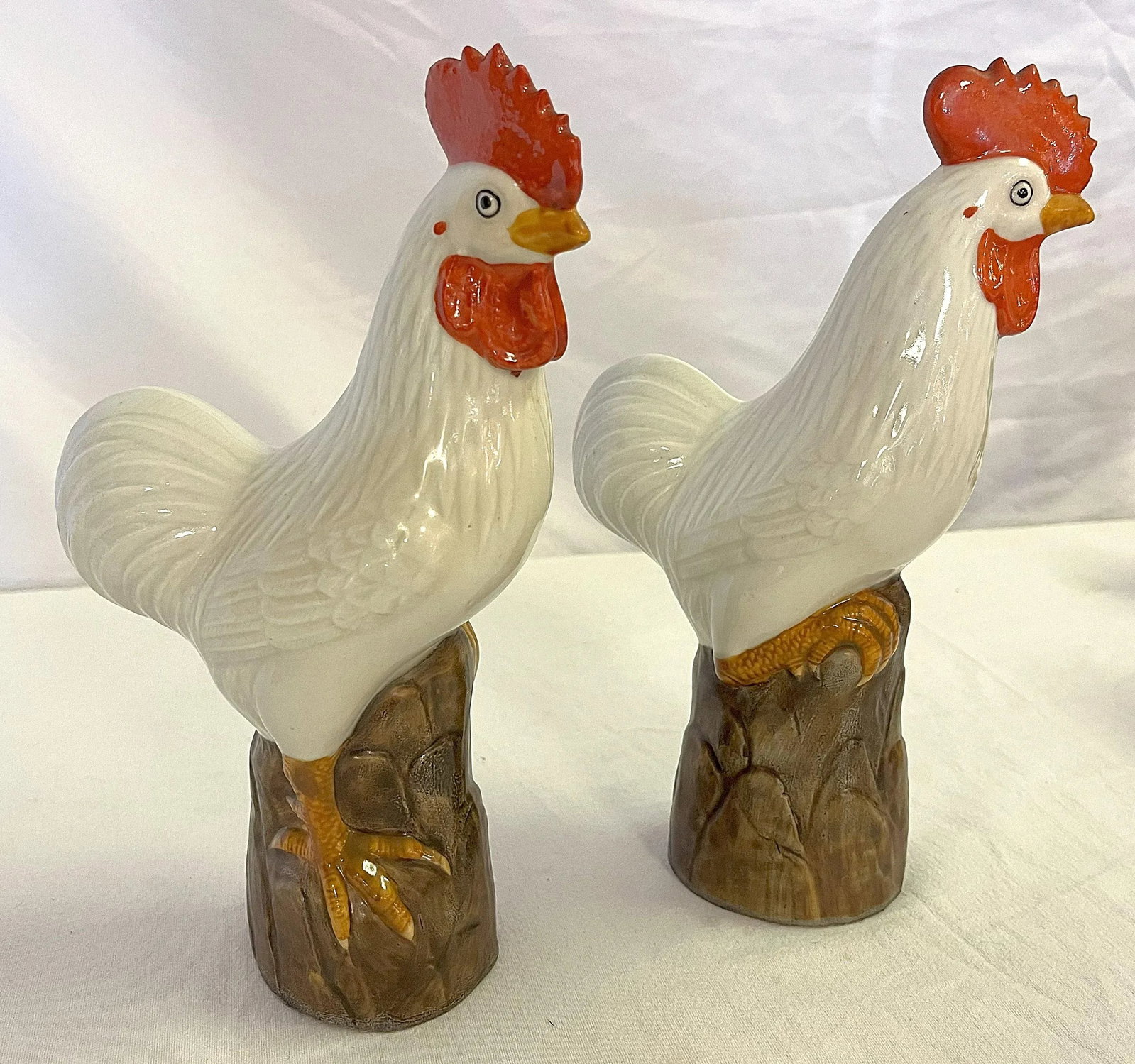 Vintage Chinese Porcelain Roosters With Incised Makers Mark- a Pair - 6