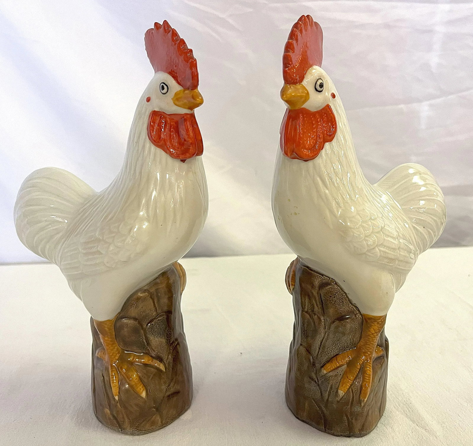 Vintage Chinese Porcelain Roosters With Incised Makers Mark- a Pair - 7