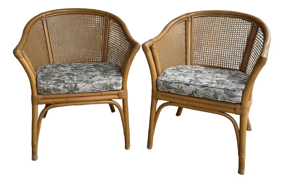 Vintage McGuire Style Rattan Cane Barrel Armchairs - Set of 2 (1 of 12)