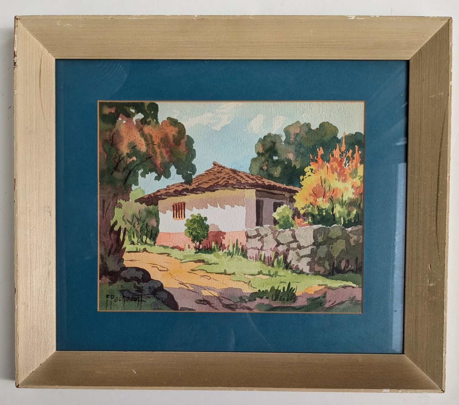 1940s Tropical Landscape Watercolor – Framed Vintage Tranquility - 2