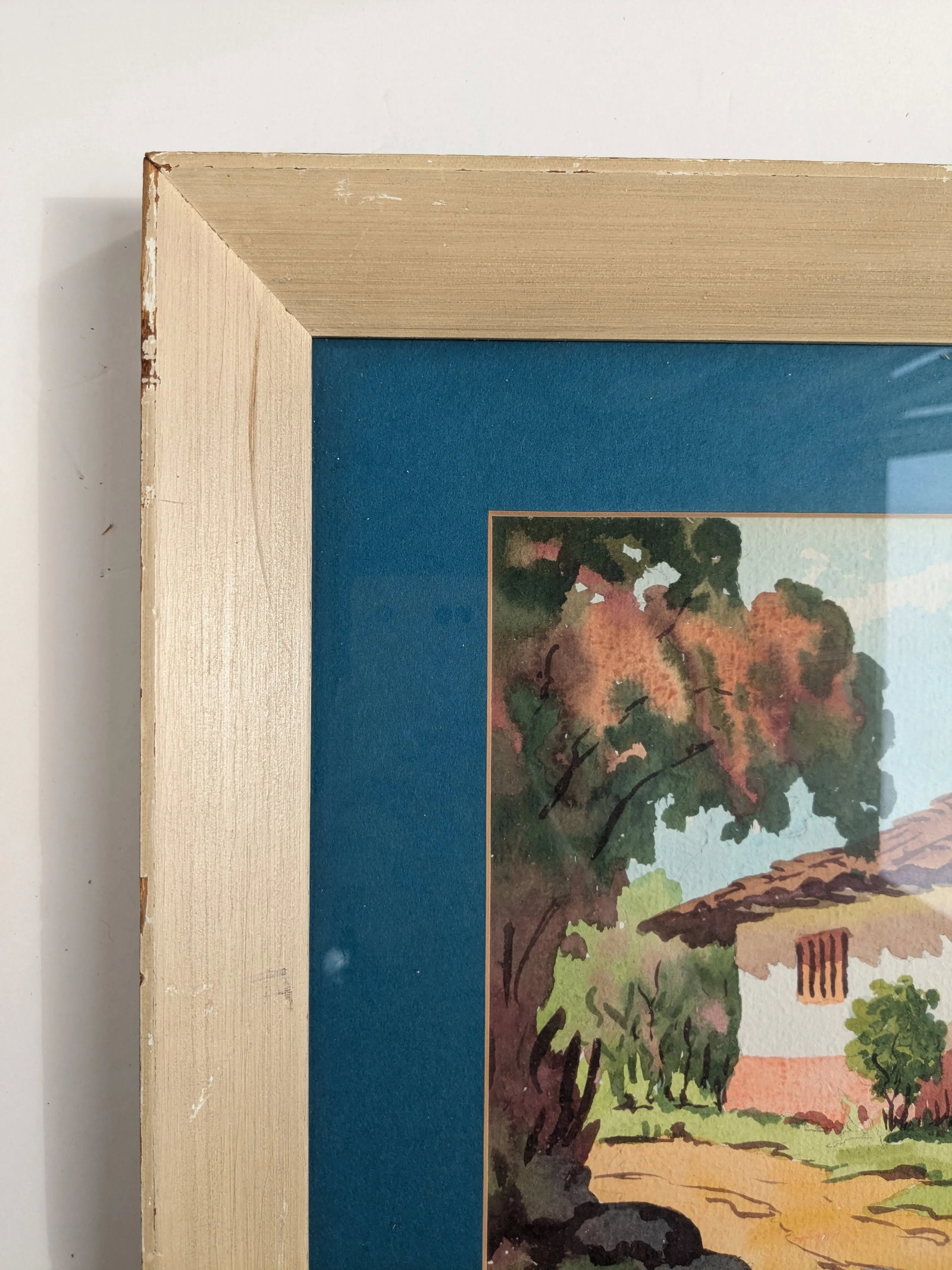 1940s Tropical Landscape Watercolor – Framed Vintage Tranquility - 3
