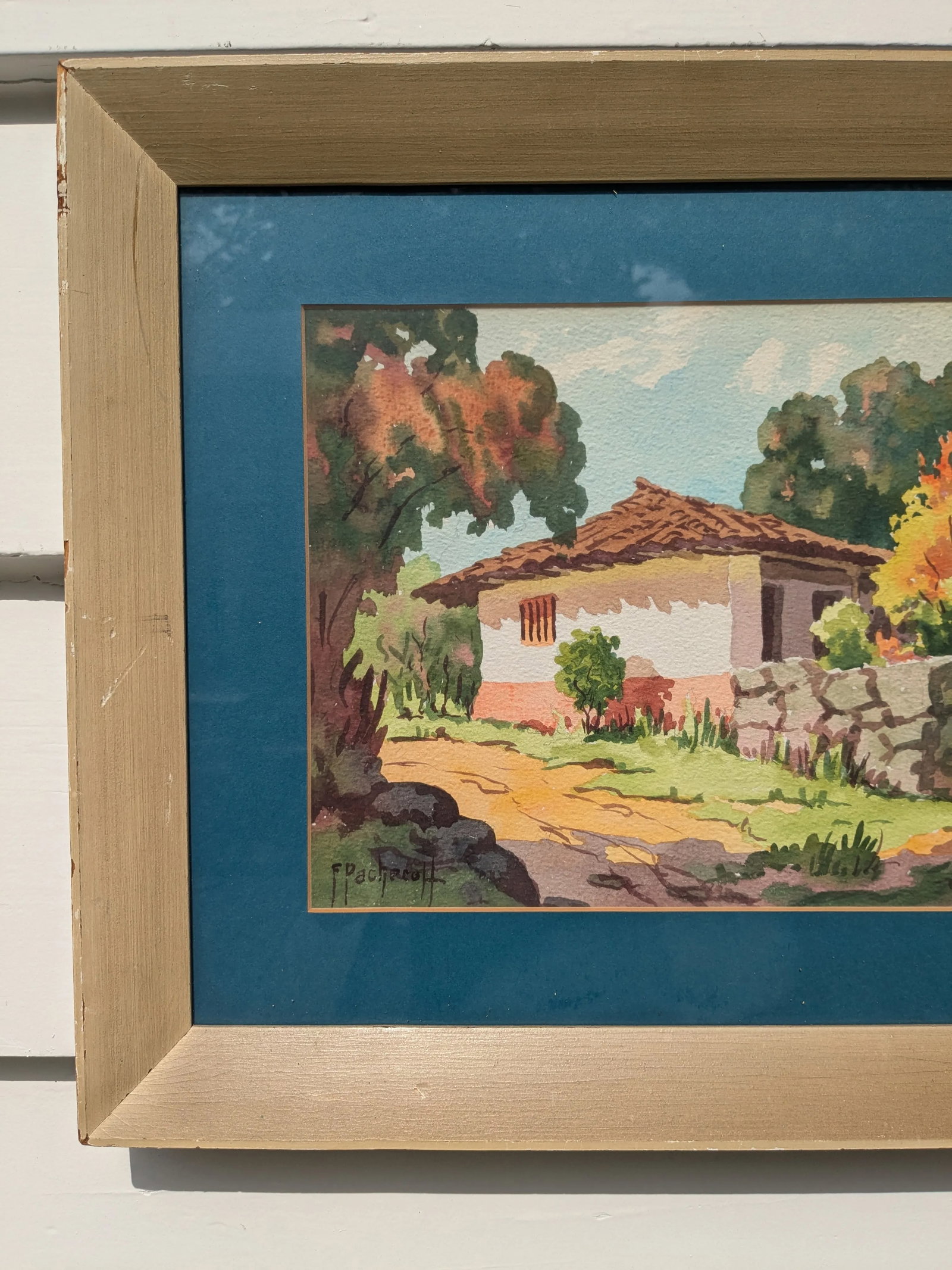 1940s Tropical Landscape Watercolor – Framed Vintage Tranquility - 5