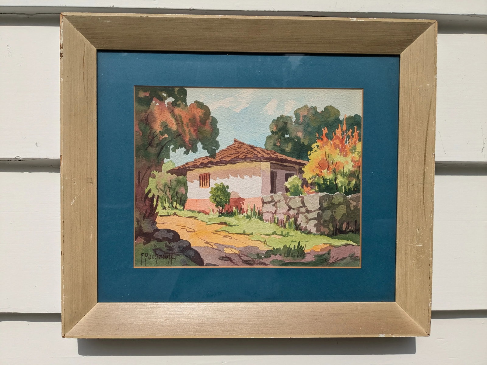 1940s Tropical Landscape Watercolor – Framed Vintage Tranquility - 6