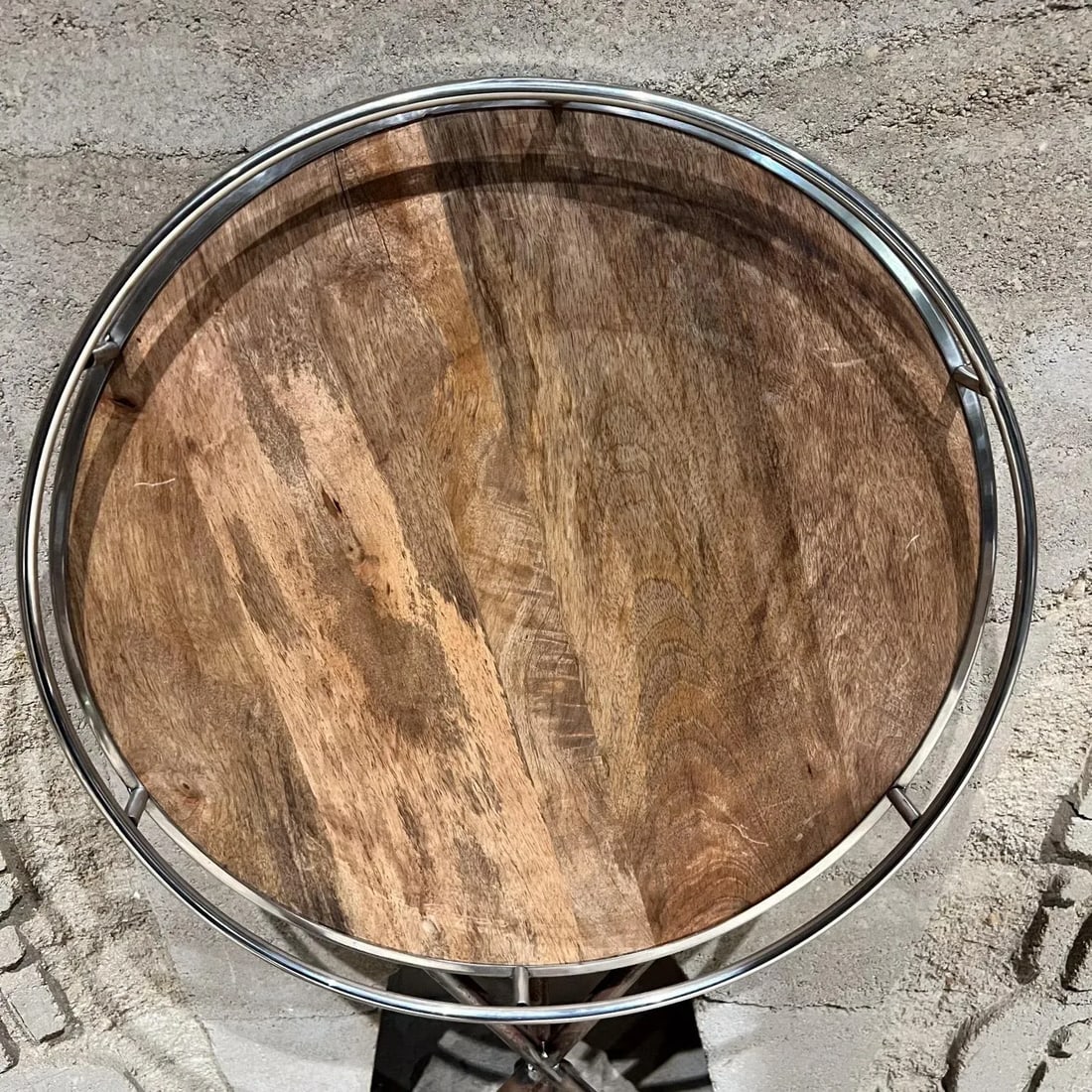 Vintage French Tripod Tray Table, Metal & Wood, Mid-Century 1970s - 5