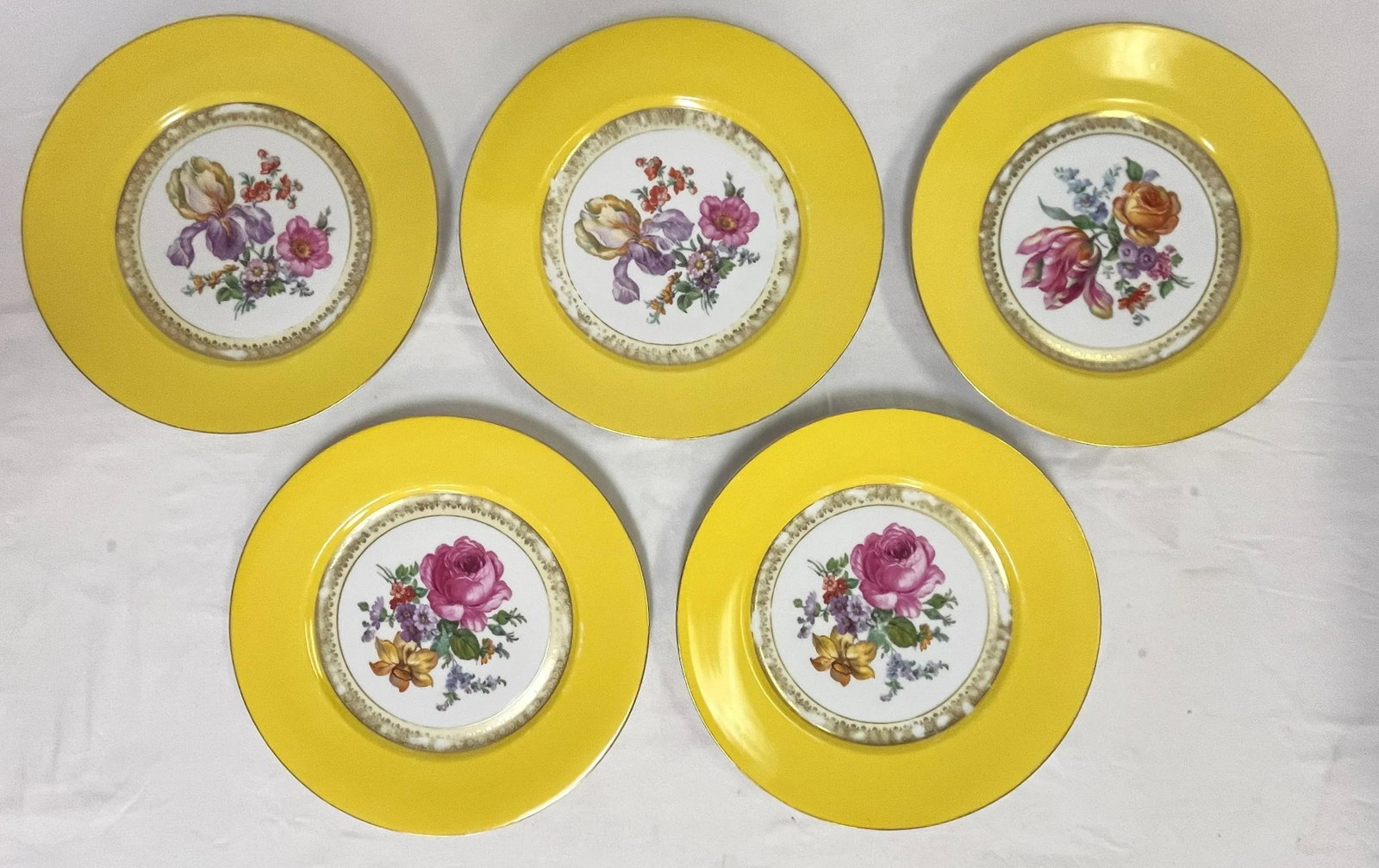 Vintage Victoria Czechoslovakia Floral Design Porcelain Dinner Plates- Set of 5 - 2