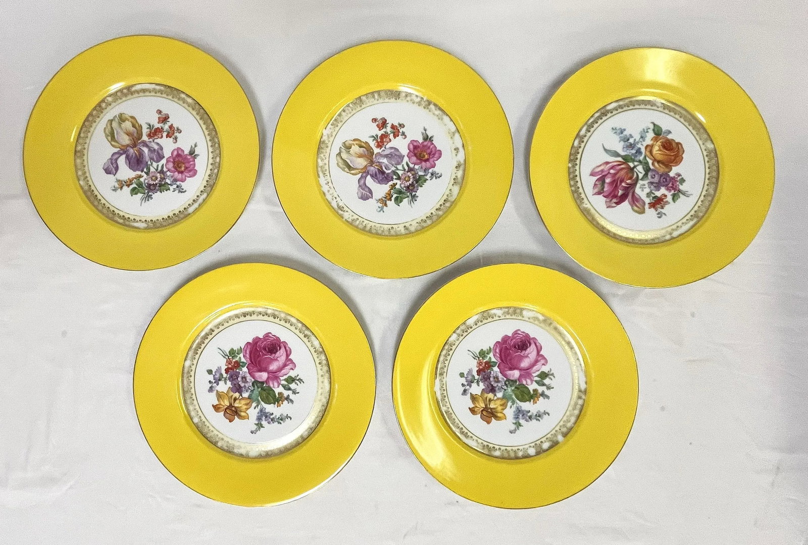 Vintage Victoria Czechoslovakia Floral Design Porcelain Dinner Plates- Set of 5 - 3