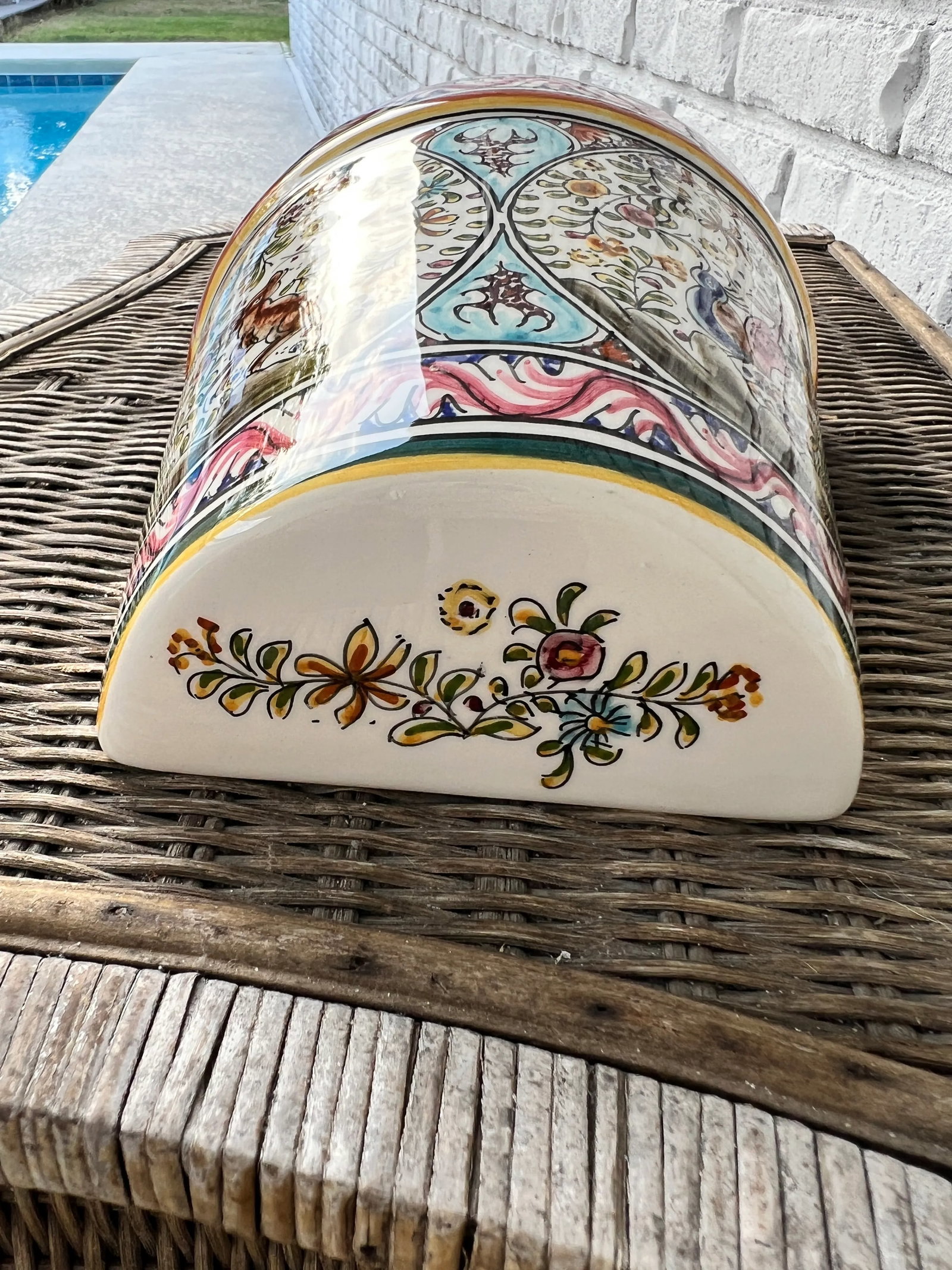 Ceramica De Caimbra Hand Painted Portuguese Faience Wall Pocket Depicting a Forest Scene of Woodland - 2