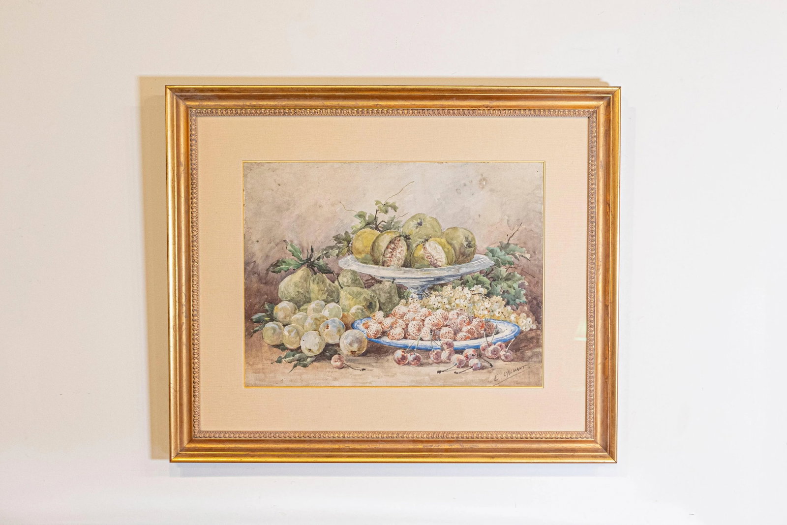 French Framed 19th Century Watercolor Depicting Fruits, Signed E Calmant - 2