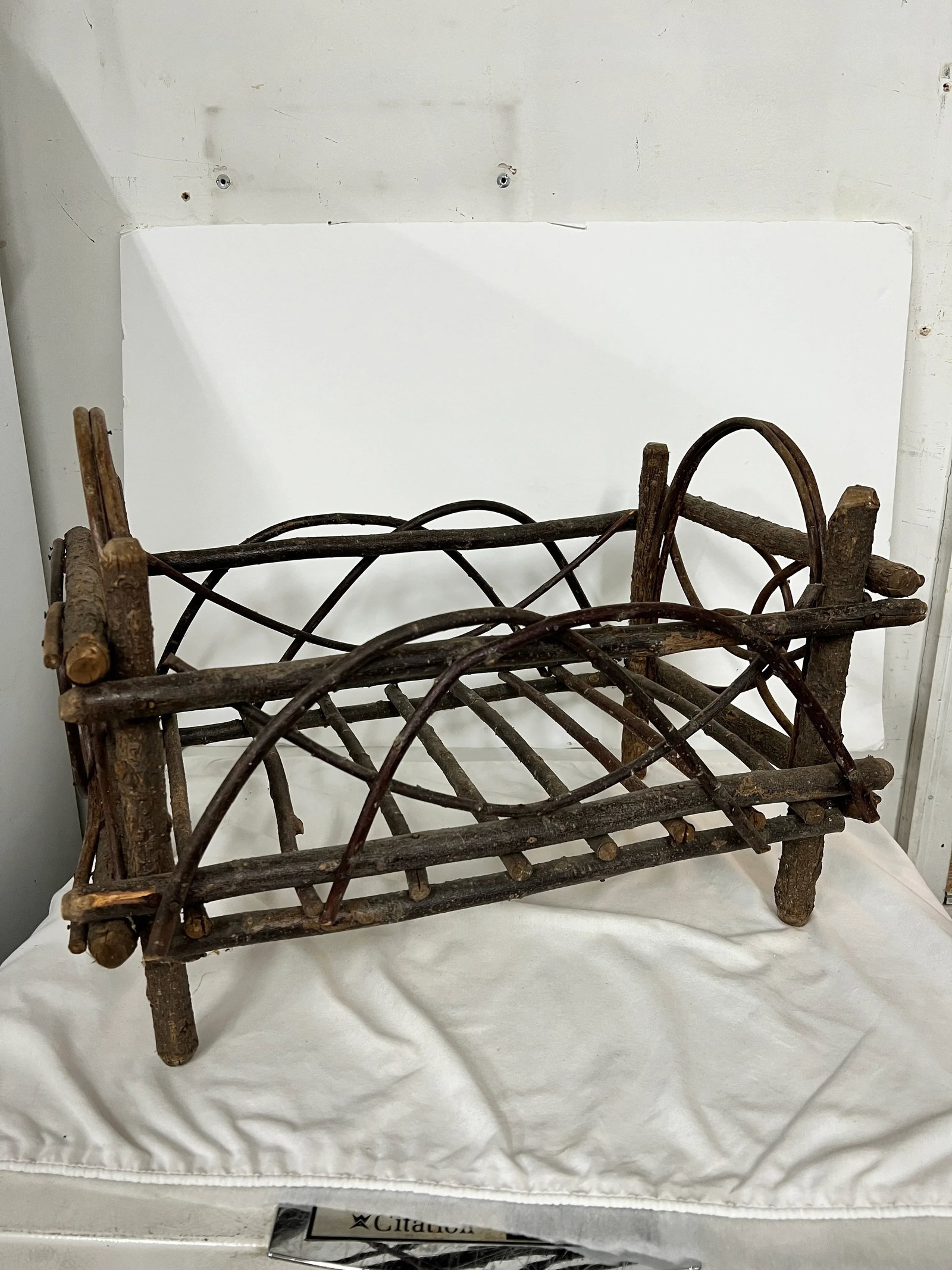Handmade Primitive Folk Art Twig Construction Kindling Holder - 2