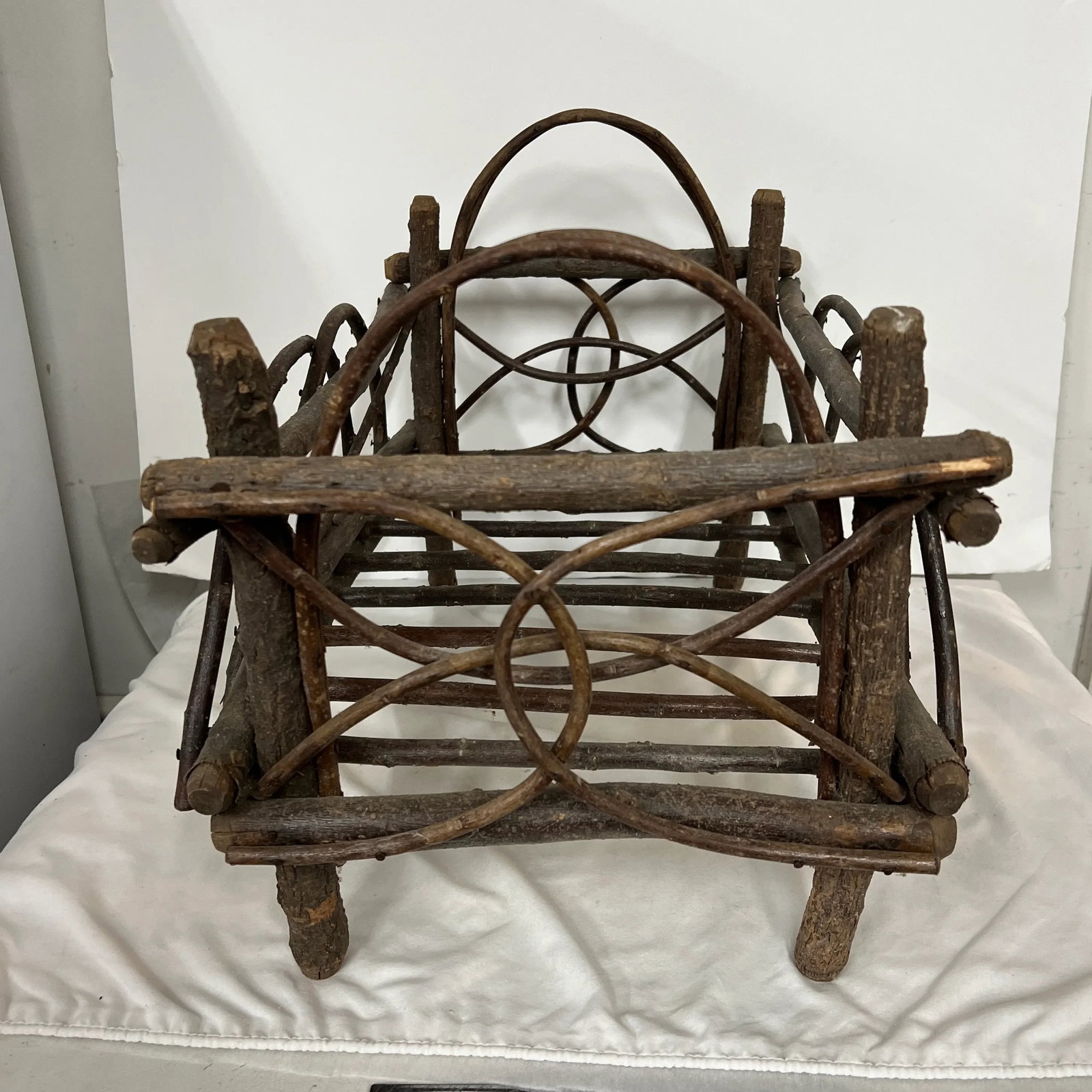 Handmade Primitive Folk Art Twig Construction Kindling Holder - 7