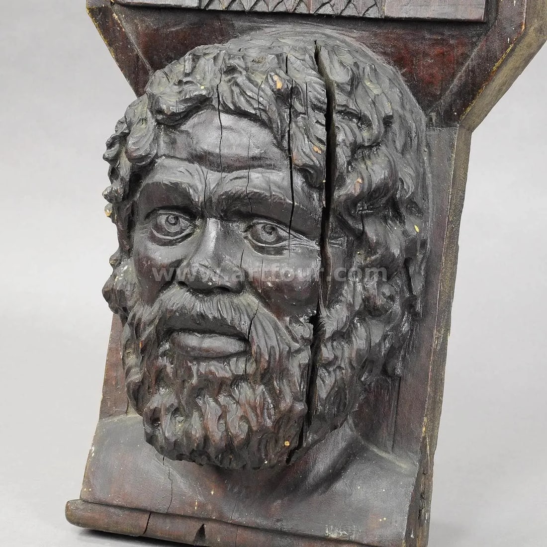 1930s Wooden Sculpture of a Masculine Face - 2