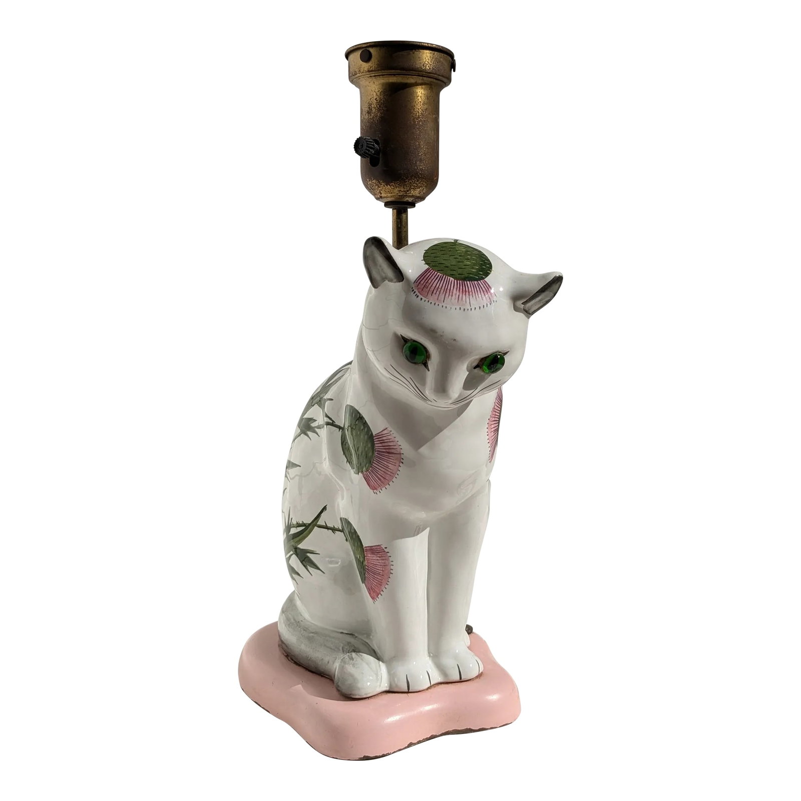 Large Mid 20th Century Nekola Pinxt Plitcha Wemys Pottery Cat With Original Glass Eyes Lamp: Large Nekola Pinxt Plitcha Wemys Pottery Cat Lamp – Whimsical Vintage Charm Add a playful yet elegant touch to your space with this large Nekola Pinxt Plitcha Wemys pottery cat lamp.