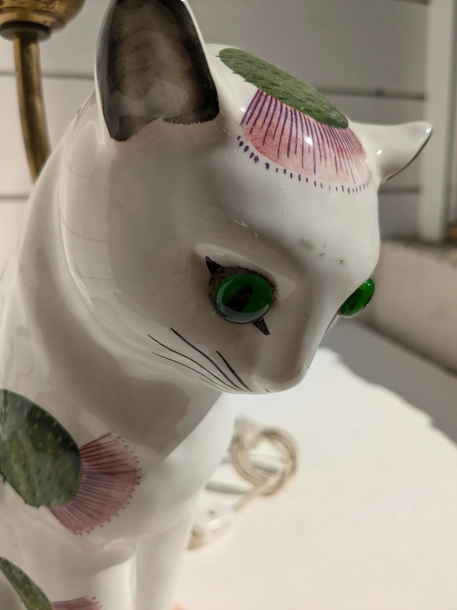 Large Mid 20th Century Nekola Pinxt Plitcha Wemys Pottery Cat With Original Glass Eyes Lamp - 6