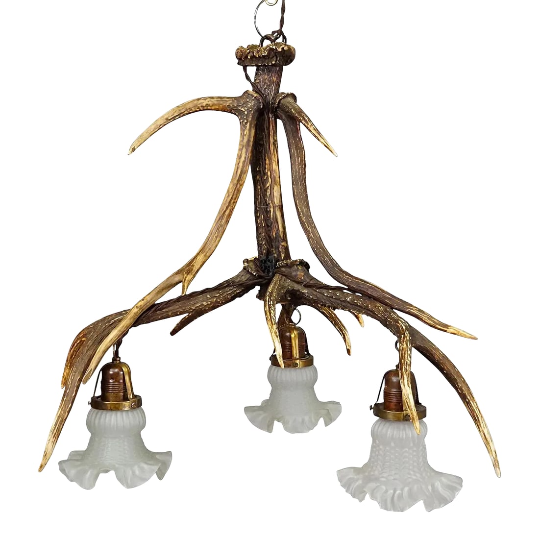 Rustic Black Forest Ceiling Lamp With Deer Antlers 1920s (1 of 7)