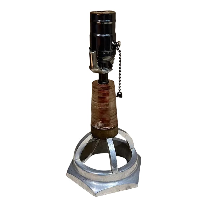 Small Aluminum Table Lamp, Geometric Form, Modern Design, 1980s: For your consideration, Small Aluminum Table Lamp geometric form. No shade is included. Dimensions: 9.75 h x 5 diameter Please take a look at our listings. We have an amazing curated collection of