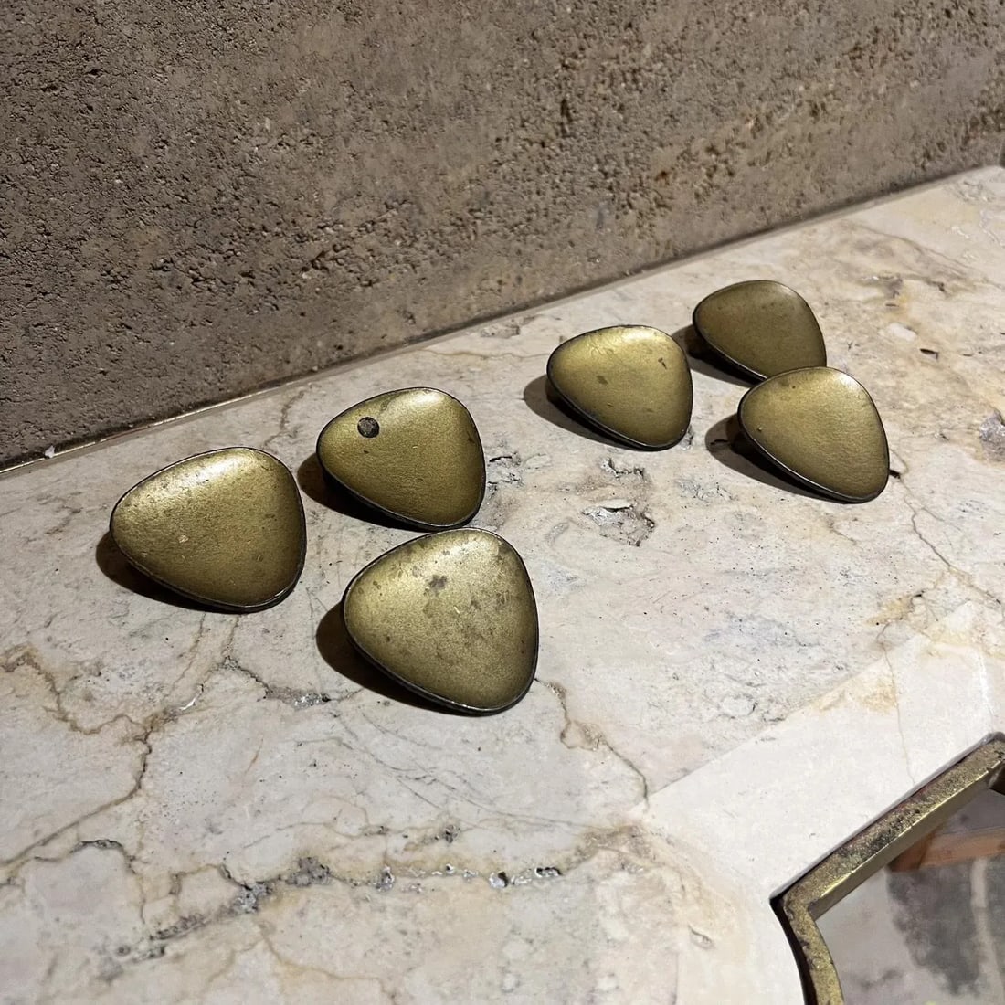 1950s Set of Six Modernist Brass Pull Handle Knobs Carl Aubock Style - 6