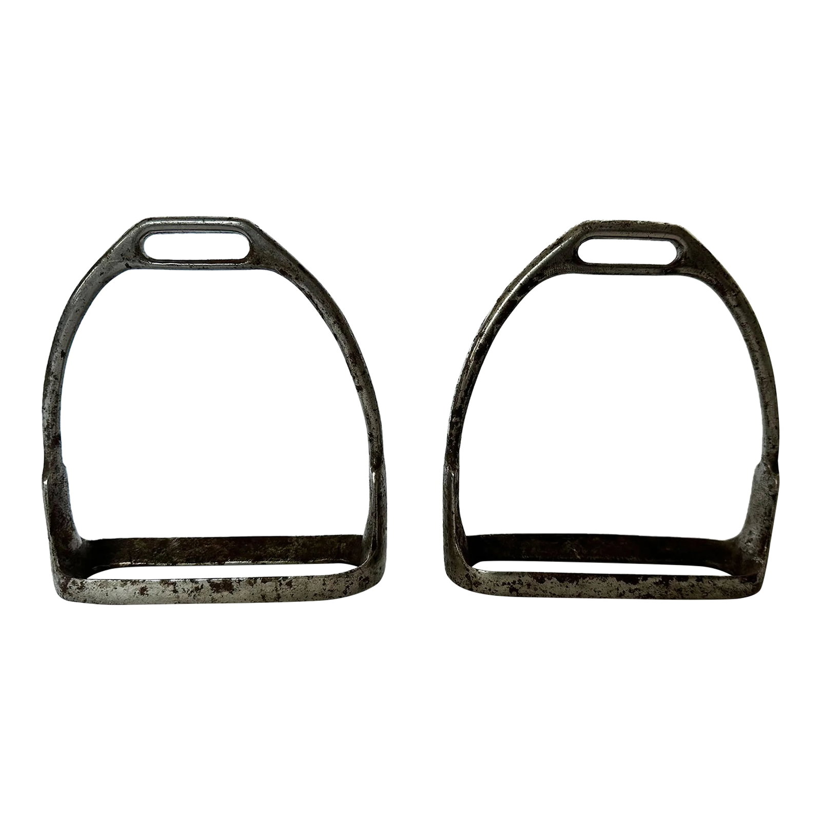 1918 Antique Us Cavalry Horse Saddle Stirrups, Set of 2: Step up the equestrian vibes in your décor with this pair of antique horse stirrups from a WWI cavalry horse saddle. These stirrups are marked US, NS, RIA (Rock Island Arsenal) and 1918 on the