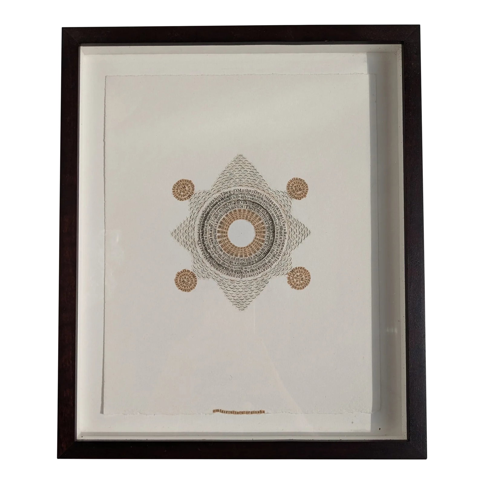 Hymn to Tara by Meg Hitchcock – Framed Collage of Sacred Texts: Hymn to Tara by Meg Hitchcock – Framed Collage of Sacred Texts Enhance your space with Hymn to Tara, a captivating framed collage by acclaimed artist Meg Hitchcock. Using intricately cut