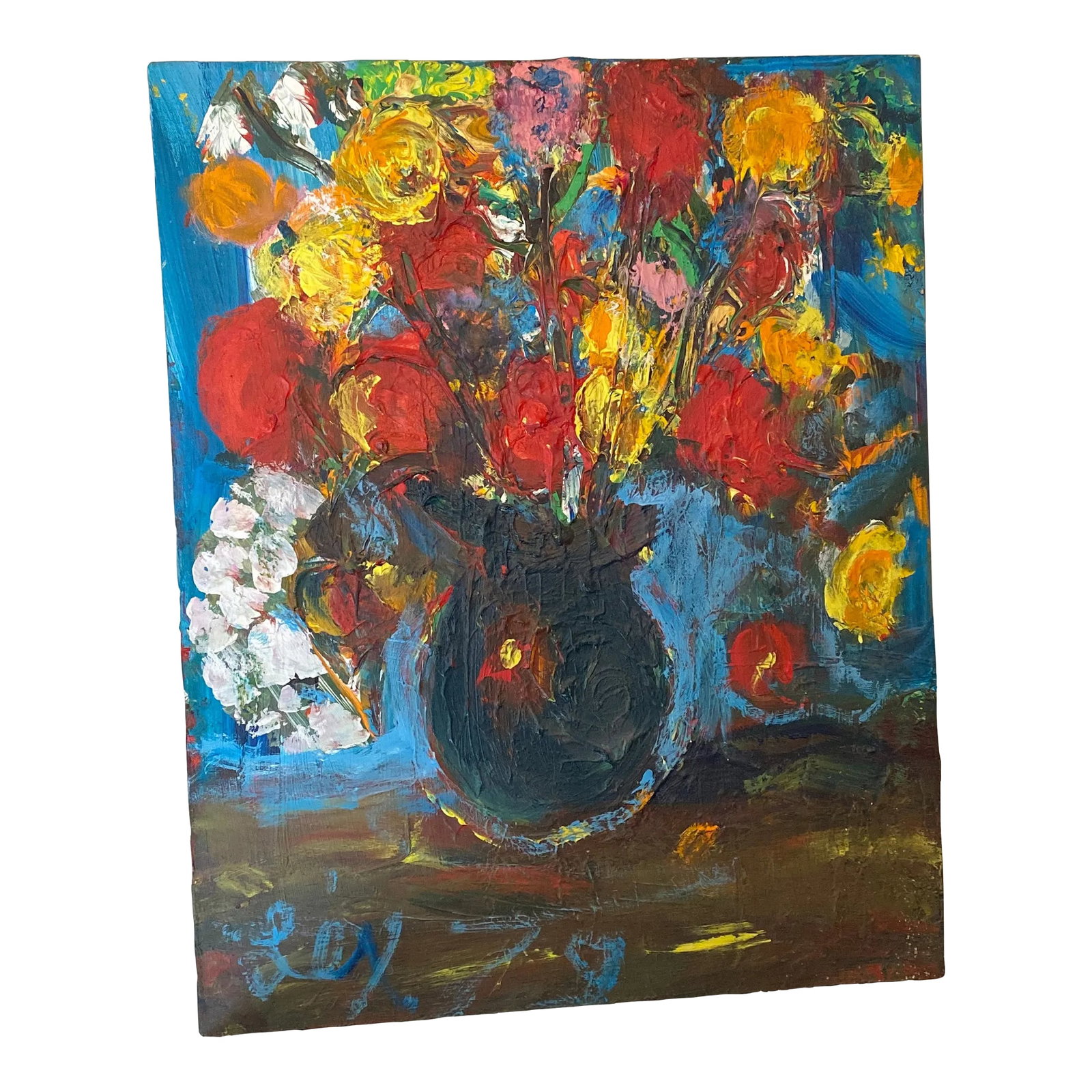 Midcentury Abstract Floral Painting on Canvas -Signed: Beautiful vintage abstract painting, great size and statue! Great look and texture to this colorful painting Condition: Alterations: Original Condition Unaltered Imperfections: Some Imperfections