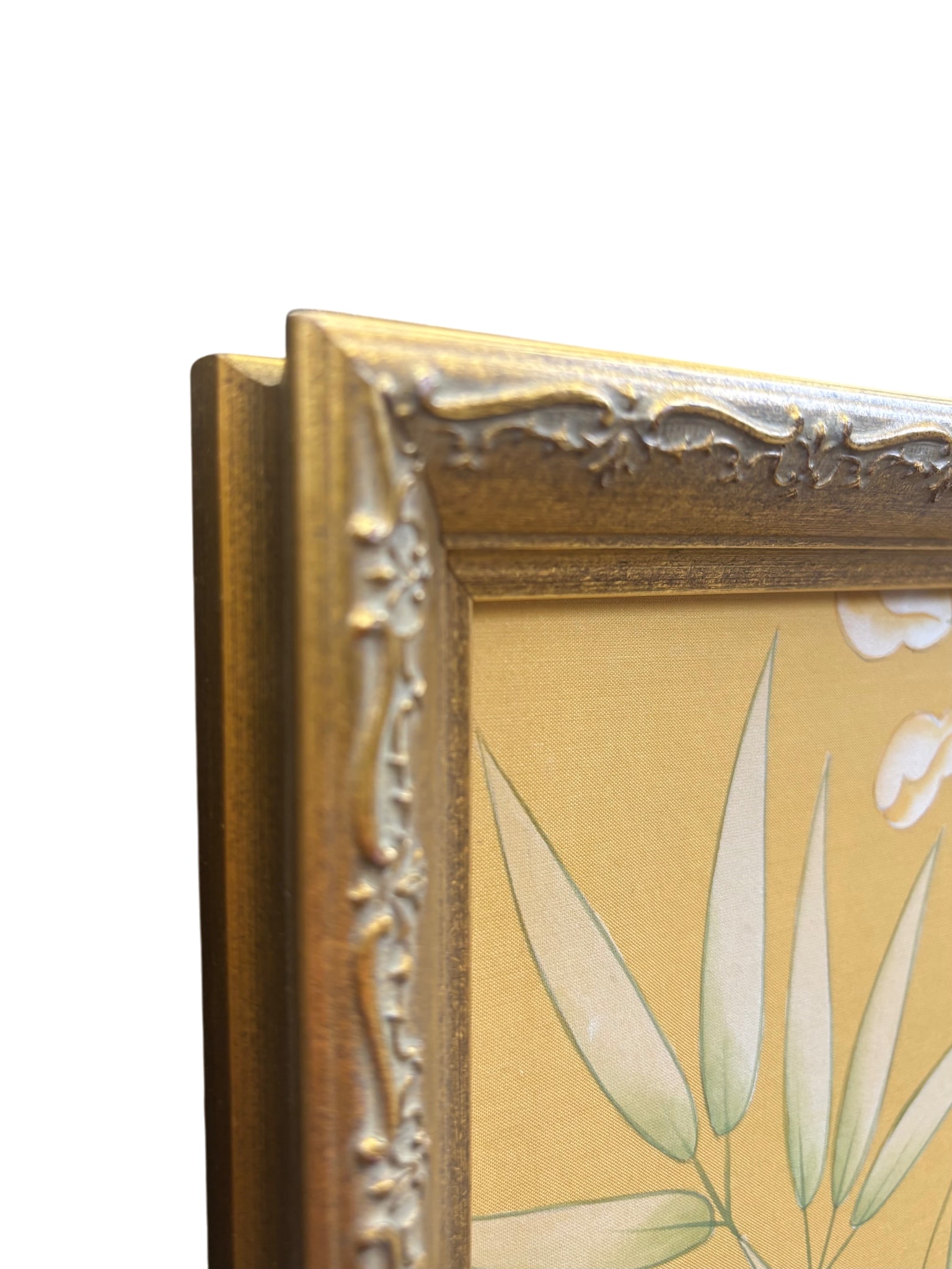 Bird on Branch on Golden Silk Painting. - 4