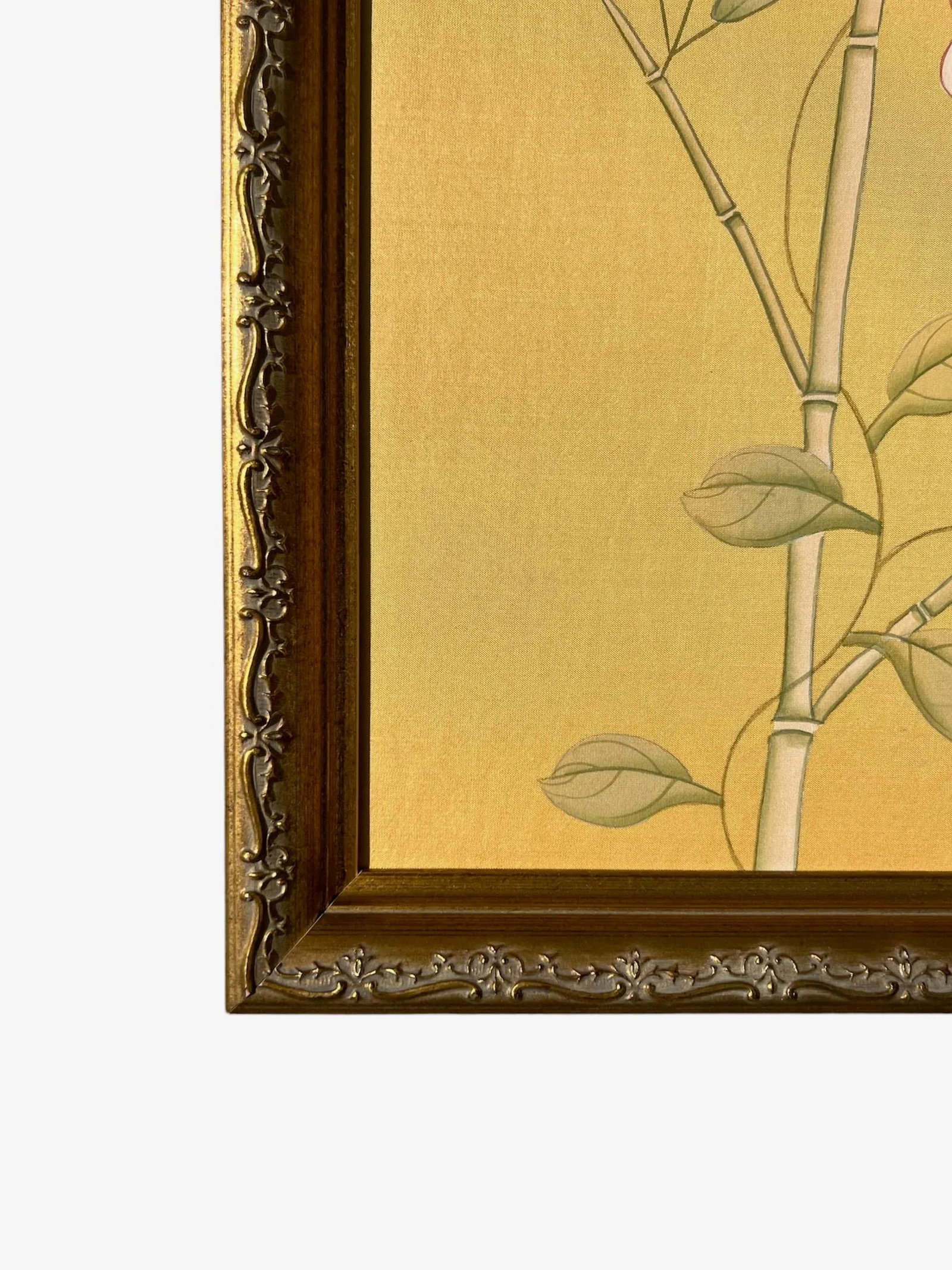 Bird on Branch on Golden Silk Painting. - 6