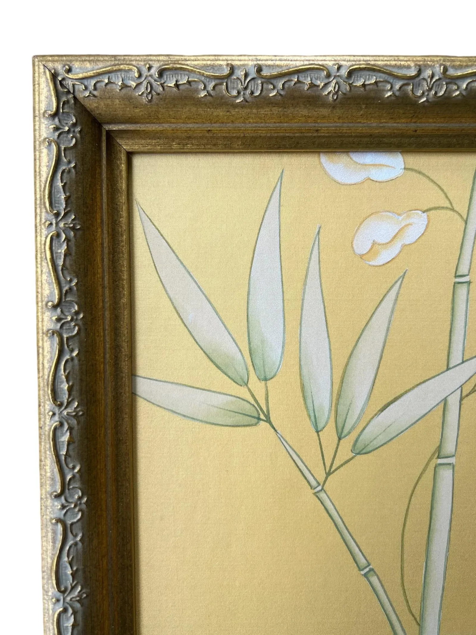 Bird on Branch on Golden Silk Painting. - 7