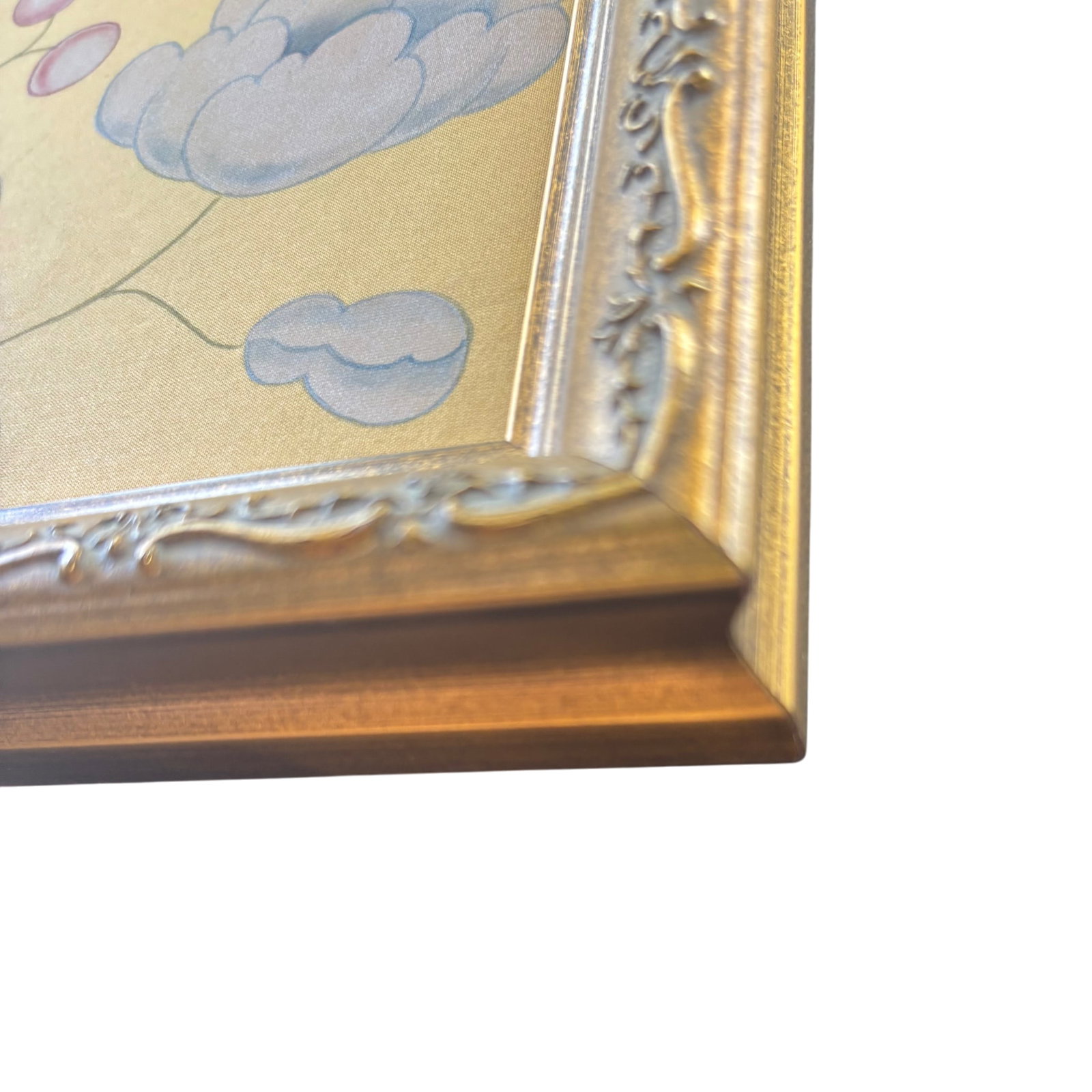 Bird on Branch on Golden Silk Painting. - 8