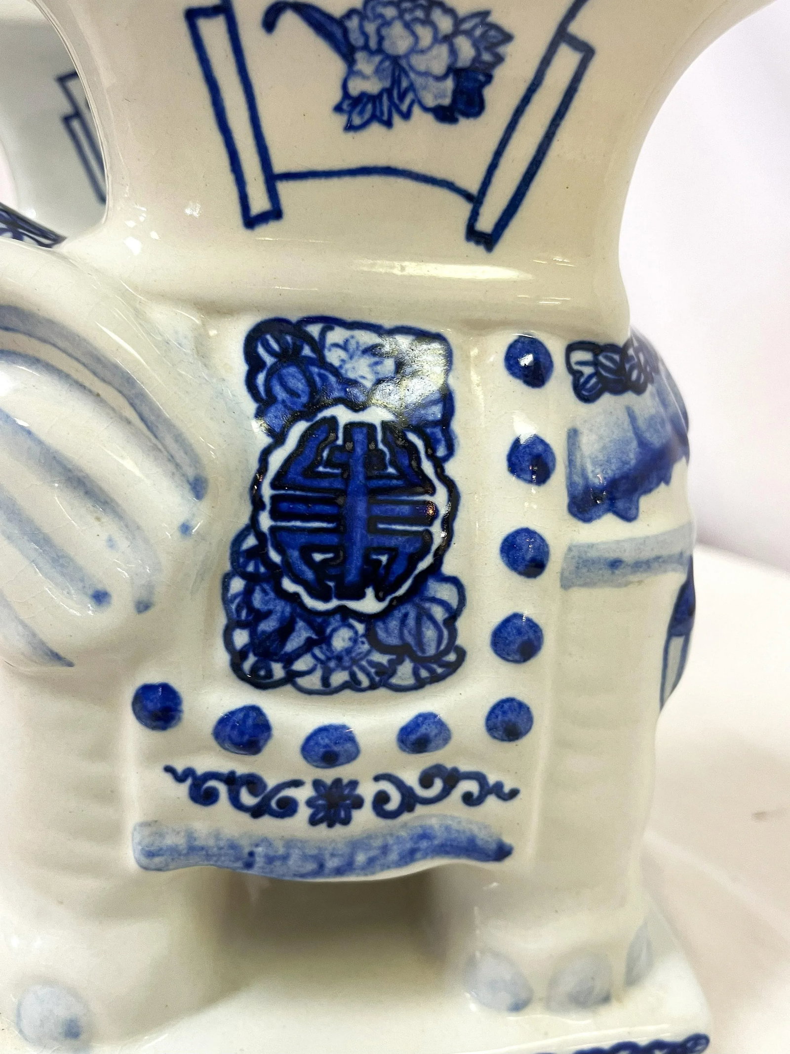 Vintage Blue and White Chinoiserie Ceramic Elephant Plant Stands- a Pair - 10