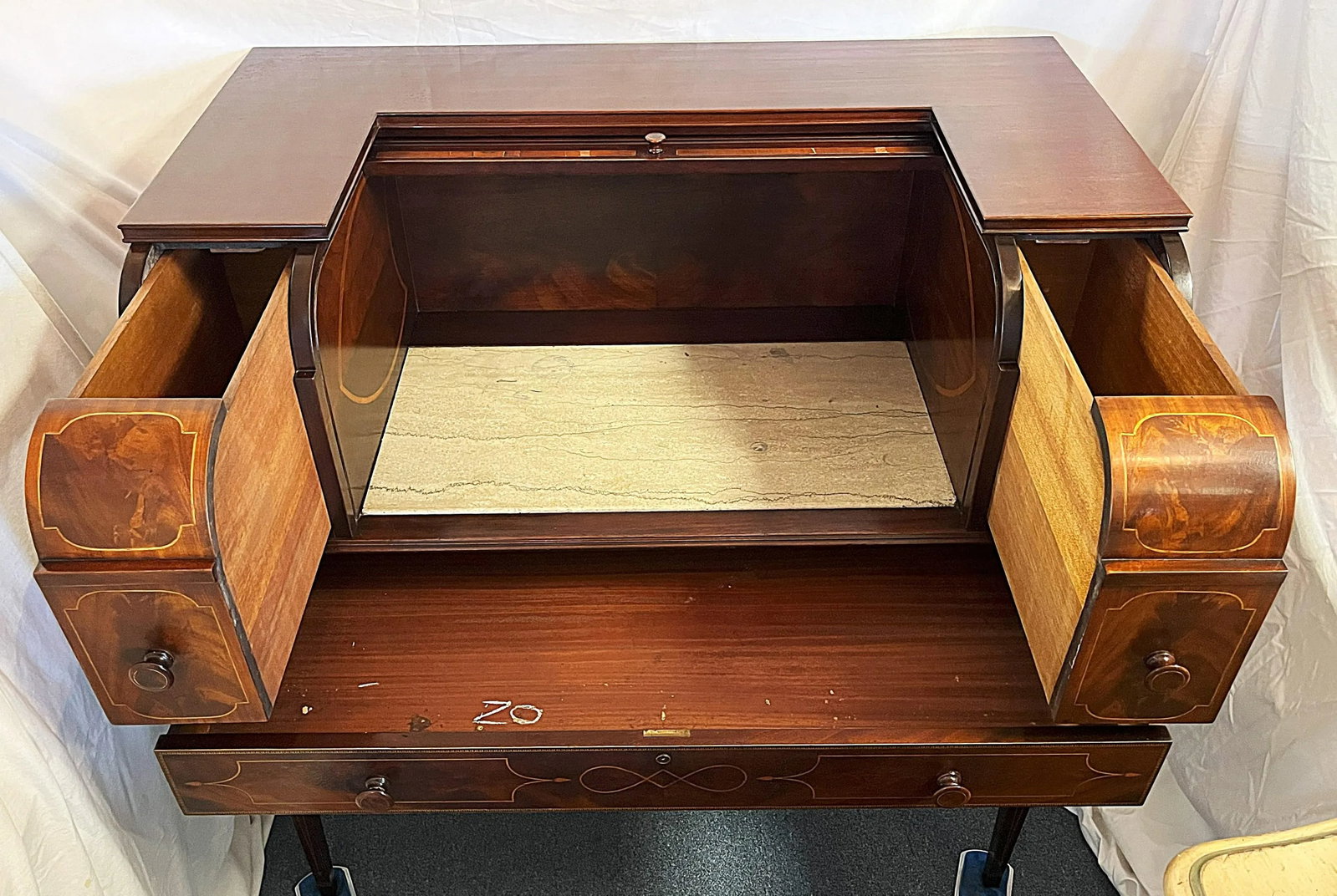 Rare 1930's Numbered Charak Furniture Hepplewhite Revival Rolltop Desk - 2
