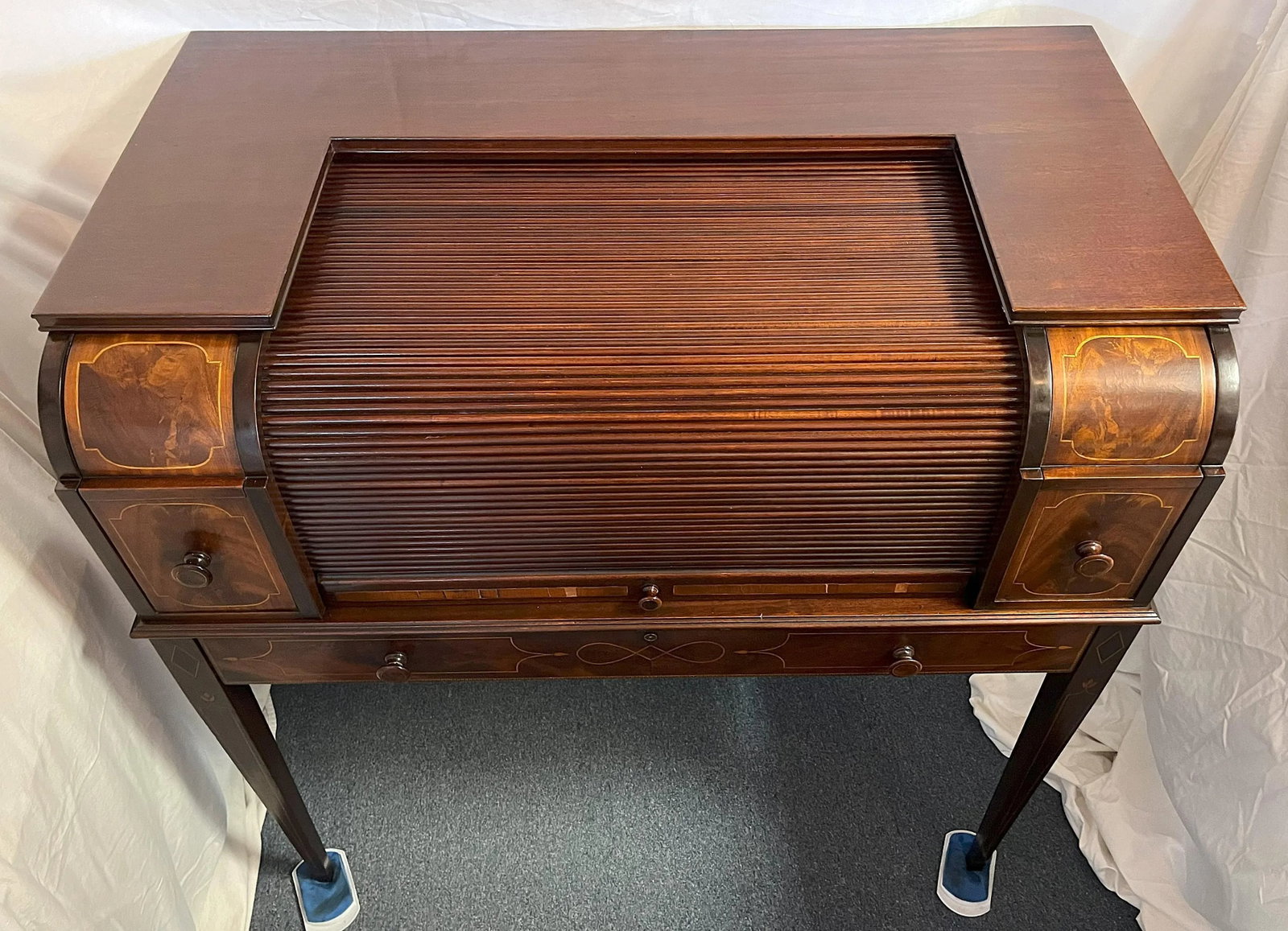 Rare 1930's Numbered Charak Furniture Hepplewhite Revival Rolltop Desk - 3