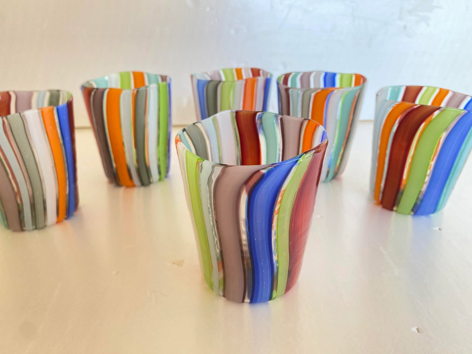 Set of 6 Contemporary Multicolored Murano Style Glasses - 3