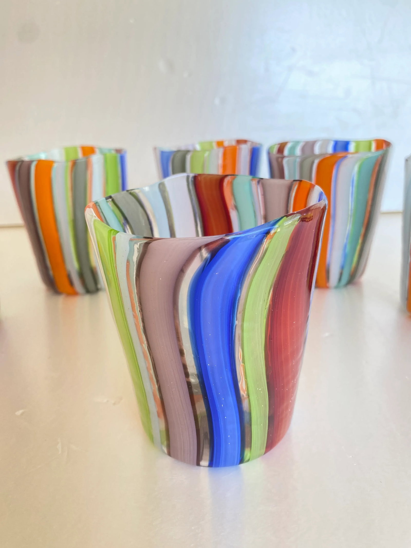 Set of 6 Contemporary Multicolored Murano Style Glasses - 5