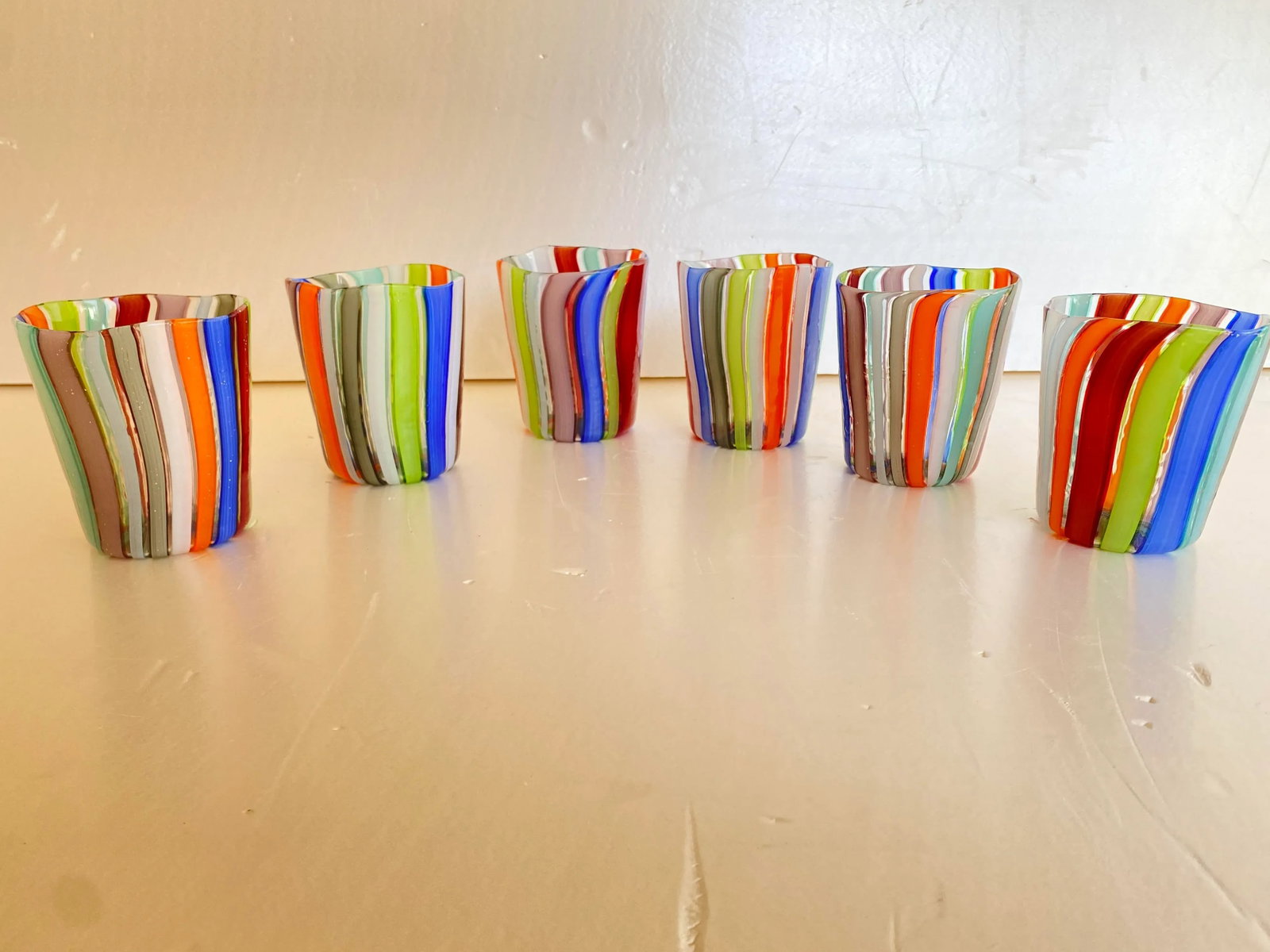 Set of 6 Contemporary Multicolored Murano Style Glasses - 6