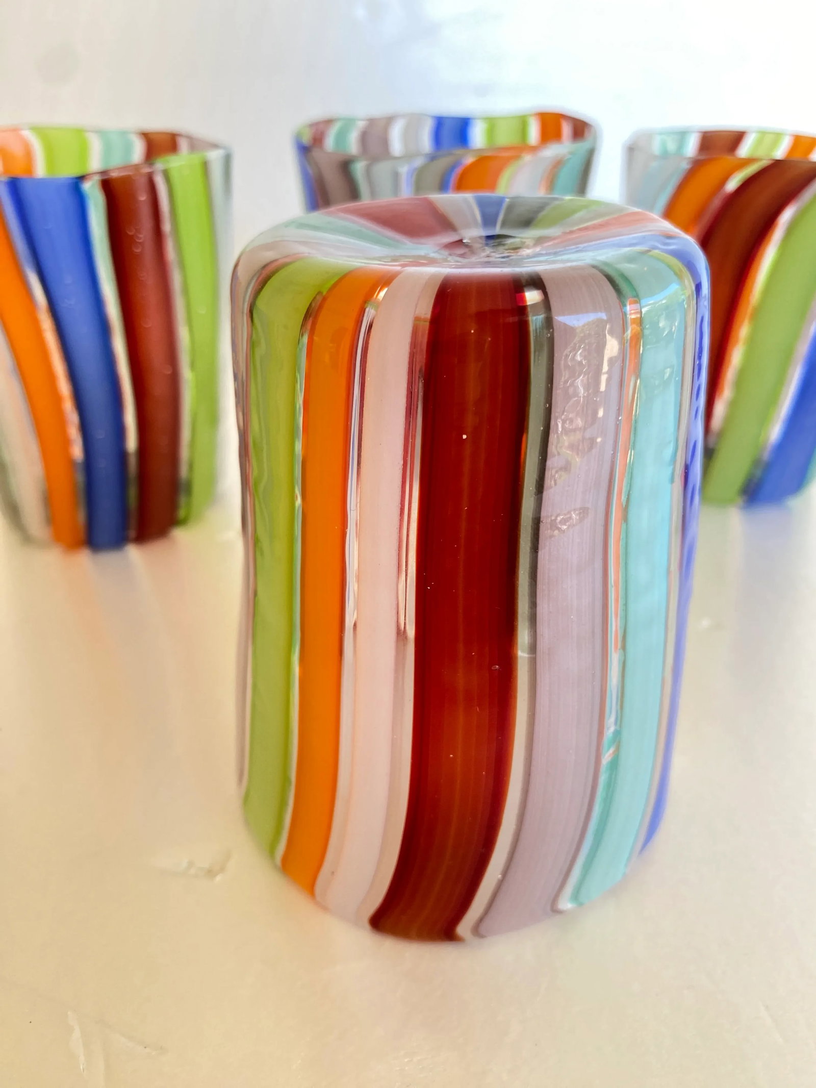 Set of 6 Contemporary Multicolored Murano Style Glasses - 7
