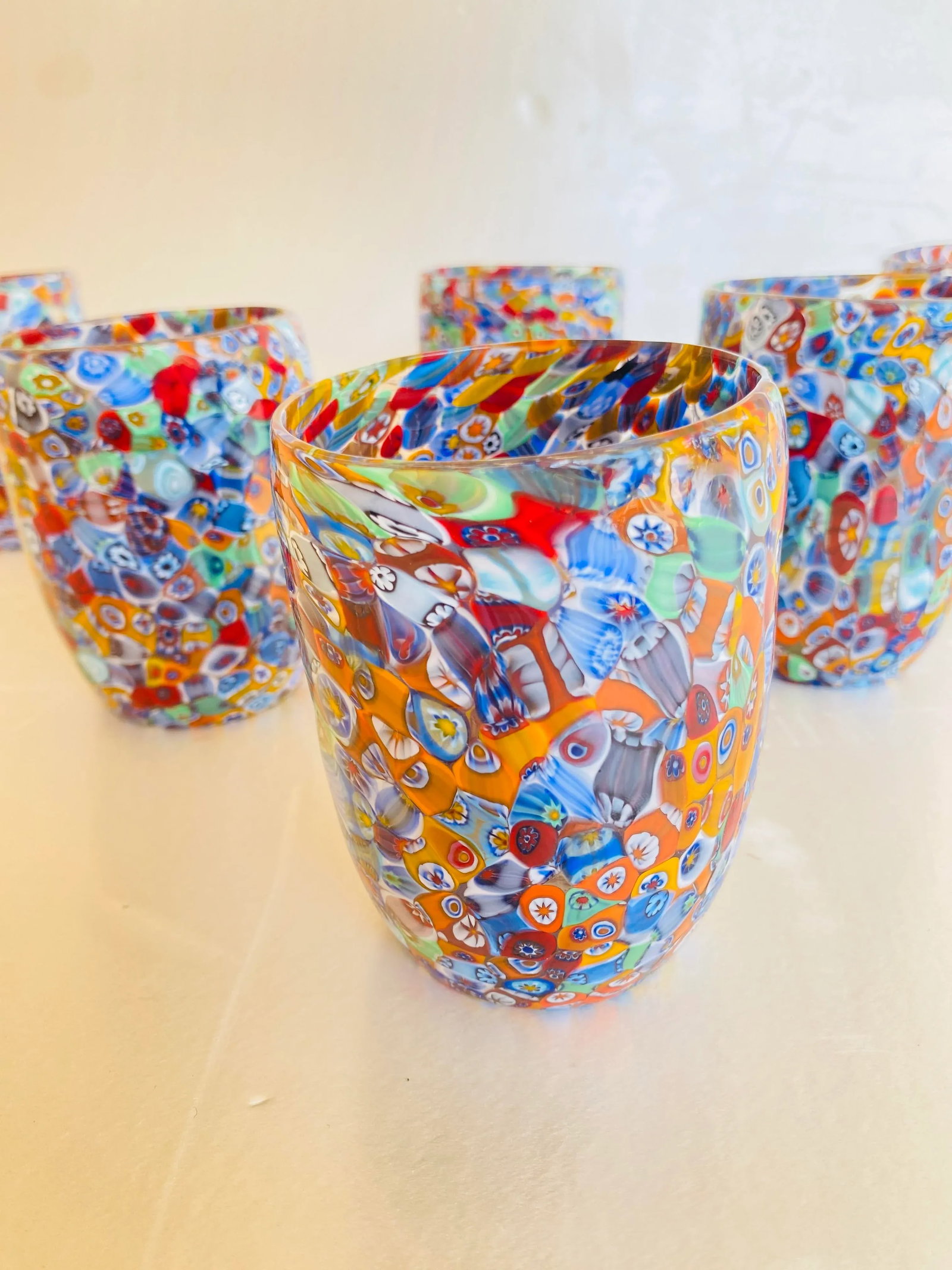 Set of 6 Multicolor Floral Murrine Glasses in the Style of Murano Glass - 2