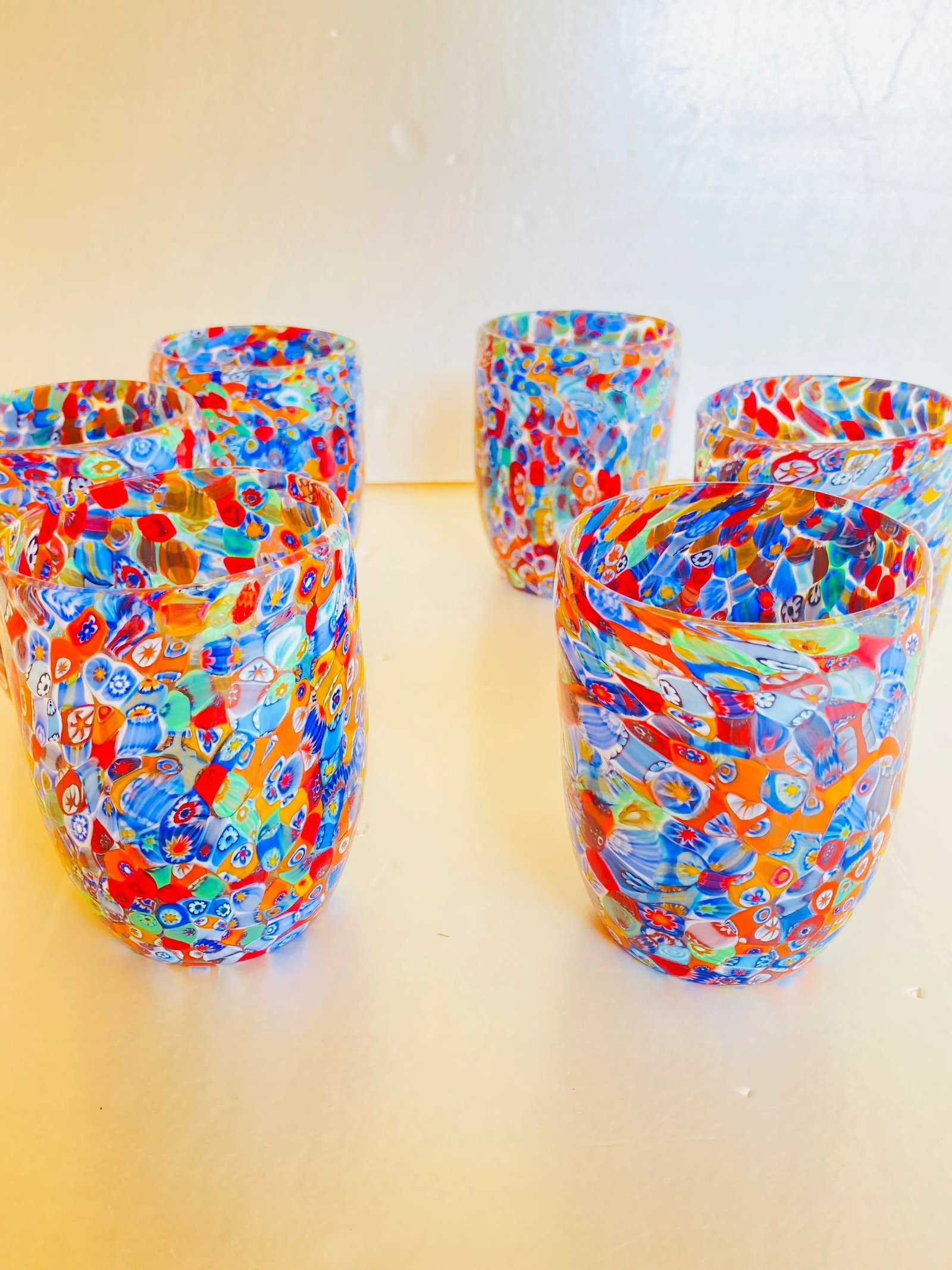 Set of 6 Multicolor Floral Murrine Glasses in the Style of Murano Glass - 3