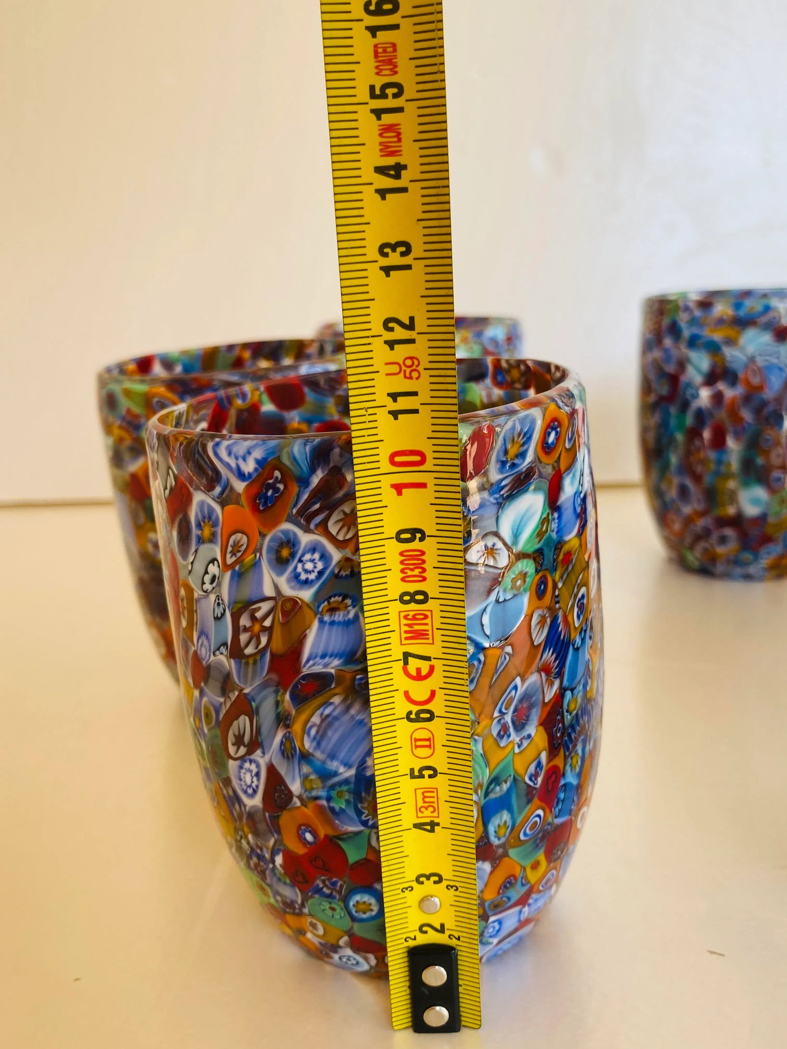 Set of 6 Multicolor Floral Murrine Glasses in the Style of Murano Glass - 4