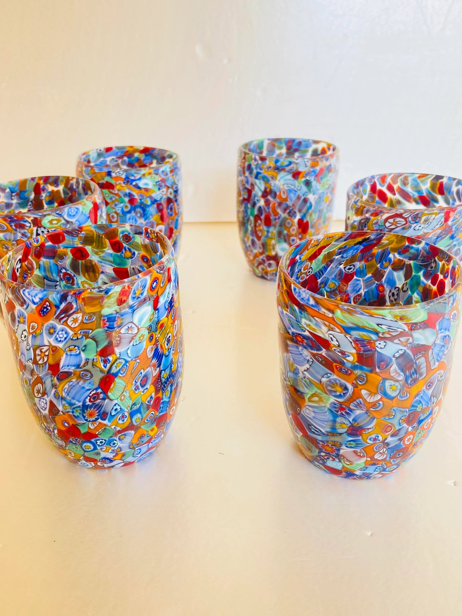 Set of 6 Multicolor Floral Murrine Glasses in the Style of Murano Glass - 5