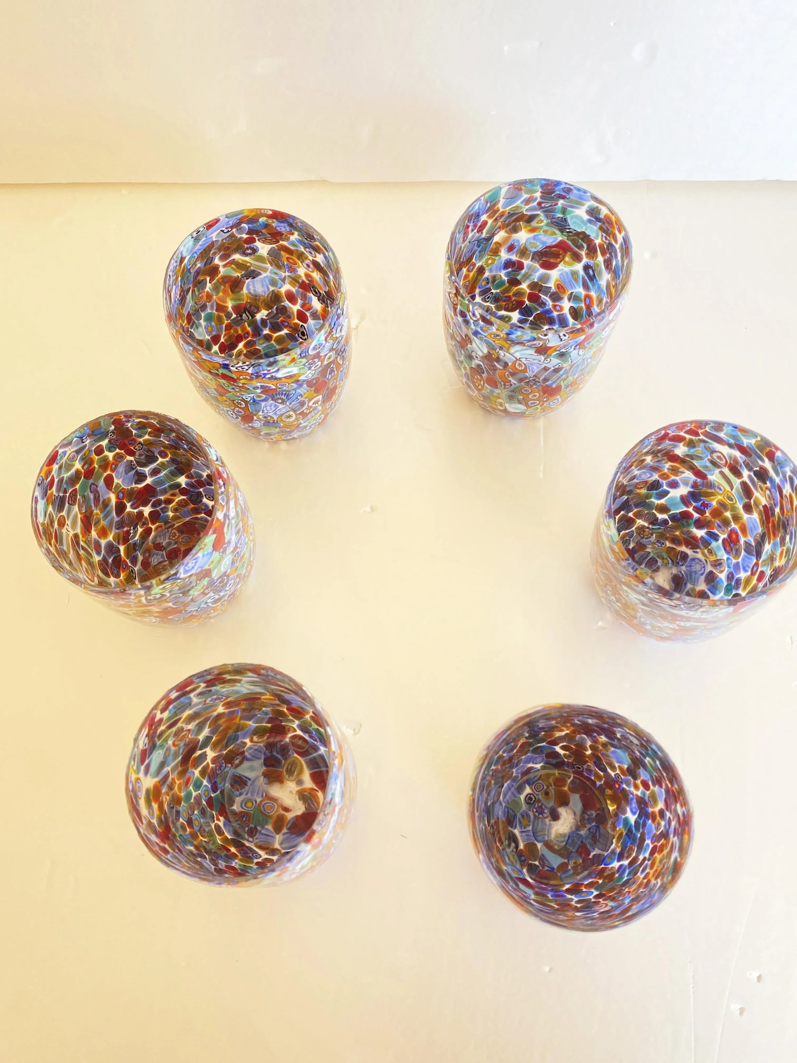Set of 6 Multicolor Floral Murrine Glasses in the Style of Murano Glass - 8