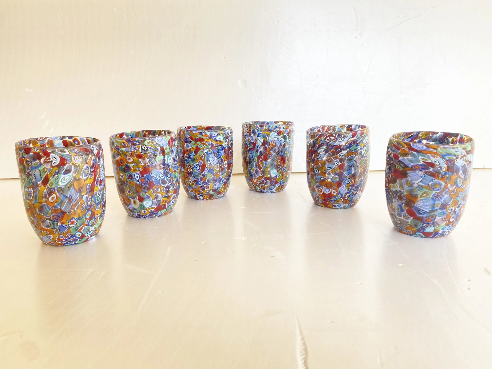 Set of 6 Multicolor Floral Murrine Glasses in the Style of Murano Glass - 9