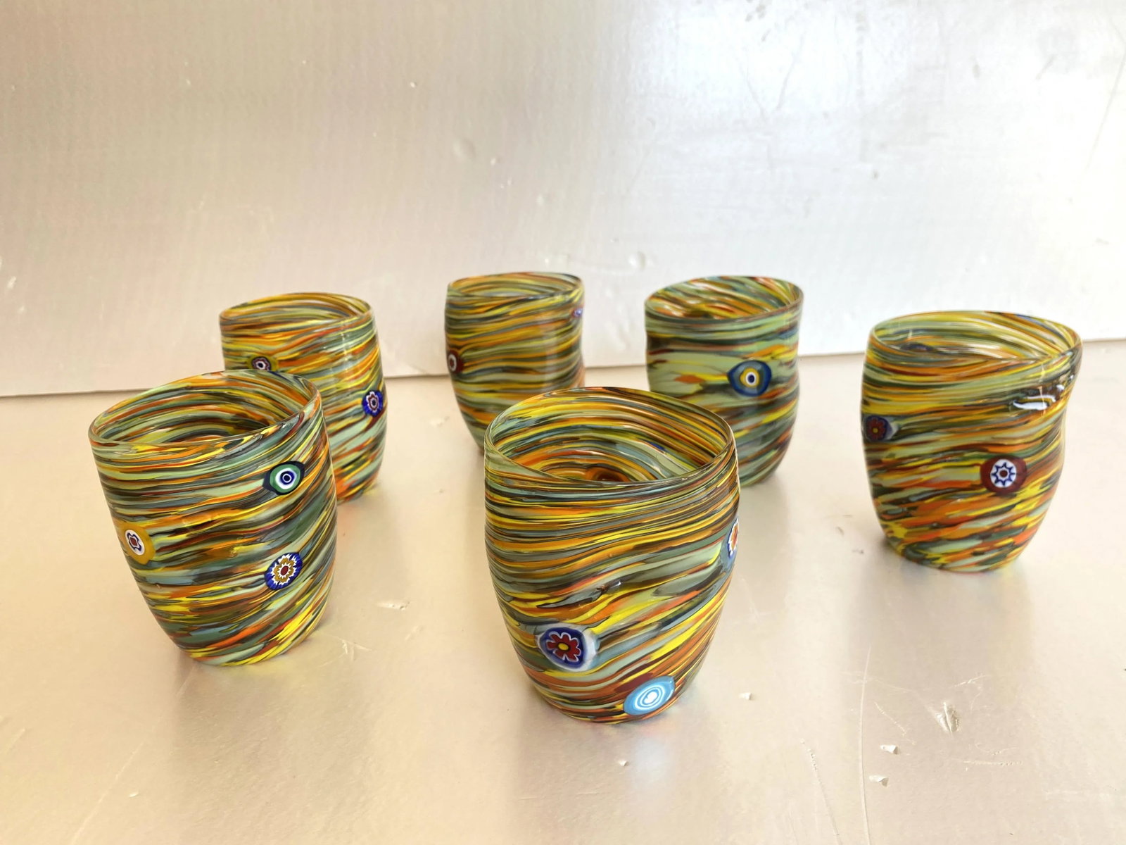 Multicolor Rods and Murrine Glasses Attributed to Murano- Set of 6 - 7