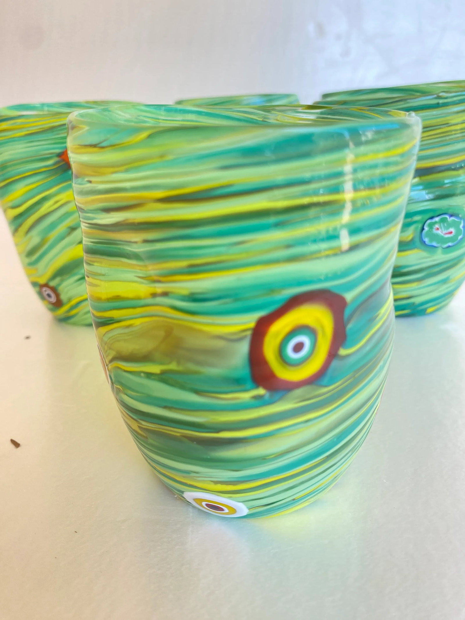 Green Rods and Murrine Glasses Attributed to Murano- Set of 6 - 5