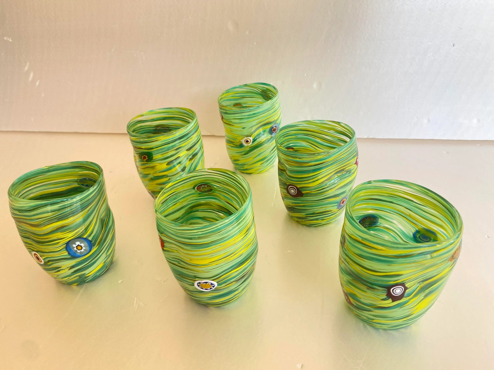 Green Rods and Murrine Glasses Attributed to Murano- Set of 6 - 9